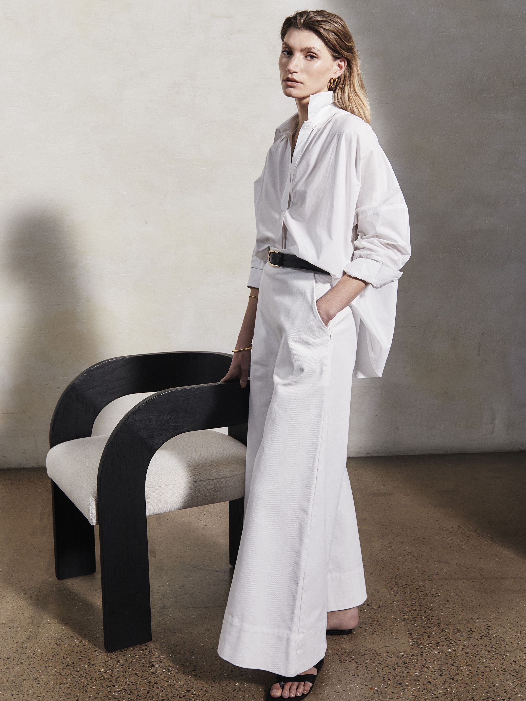 GRETA - White Cotton Drill Trousers