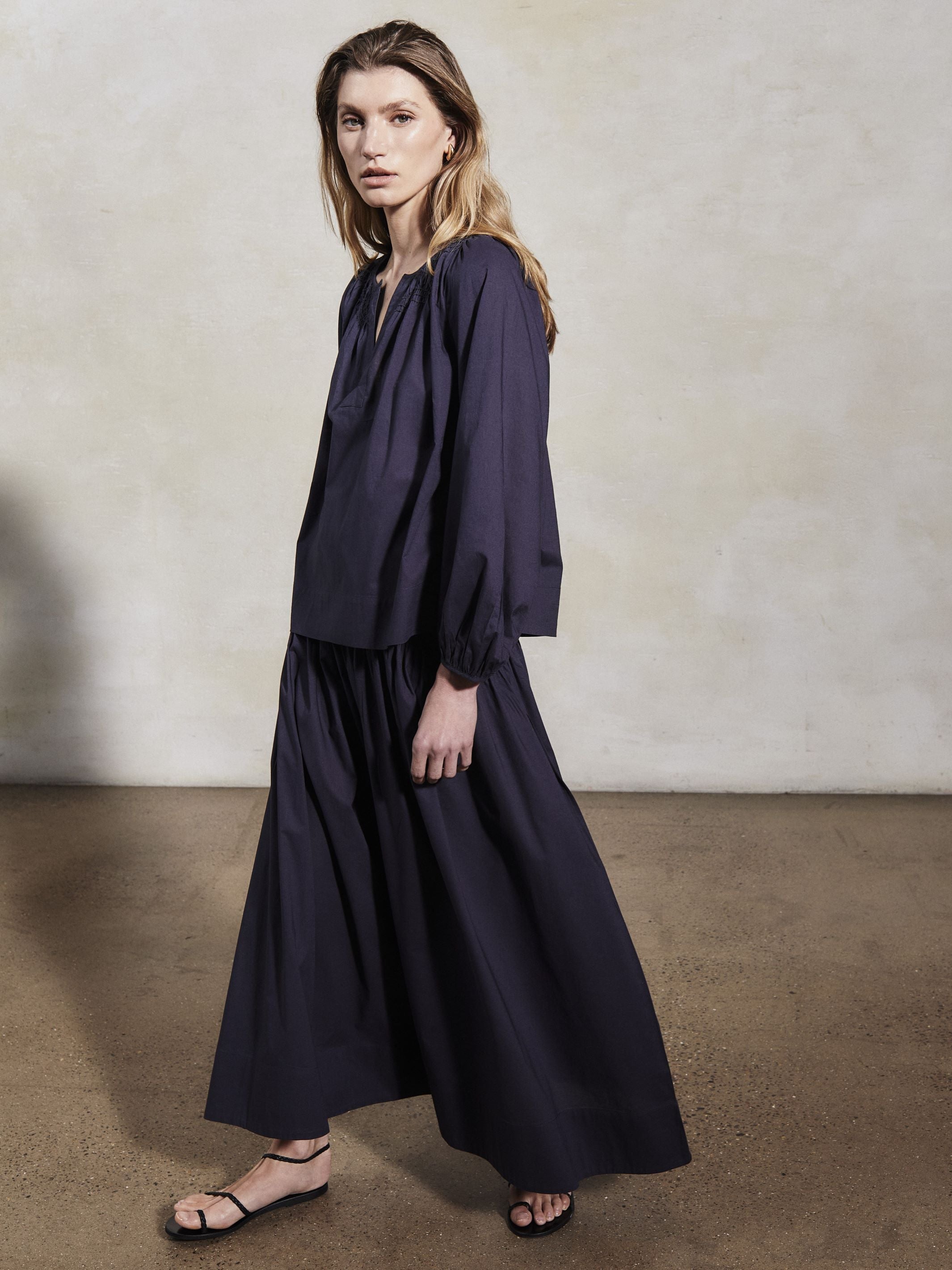 ELIZABETH - Midnight Cotton Blouse