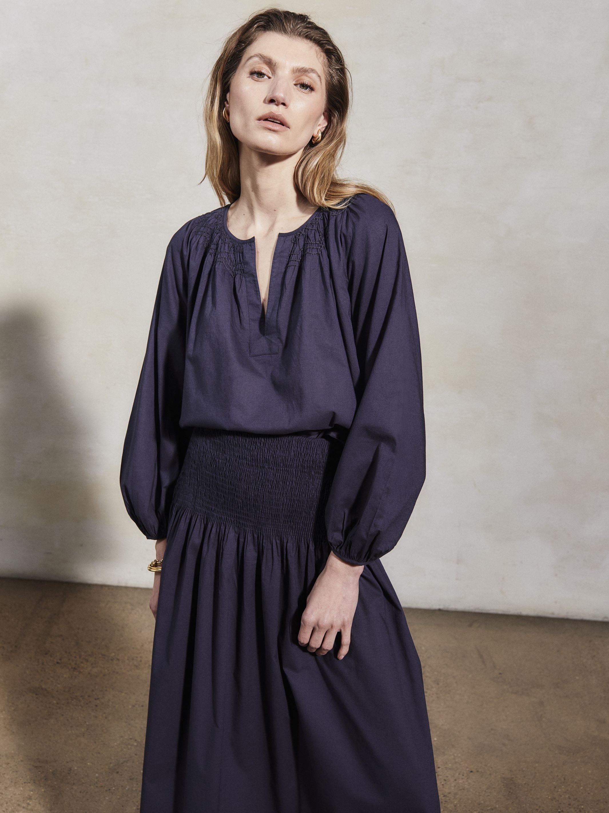 ELIZABETH - Midnight Cotton Blouse