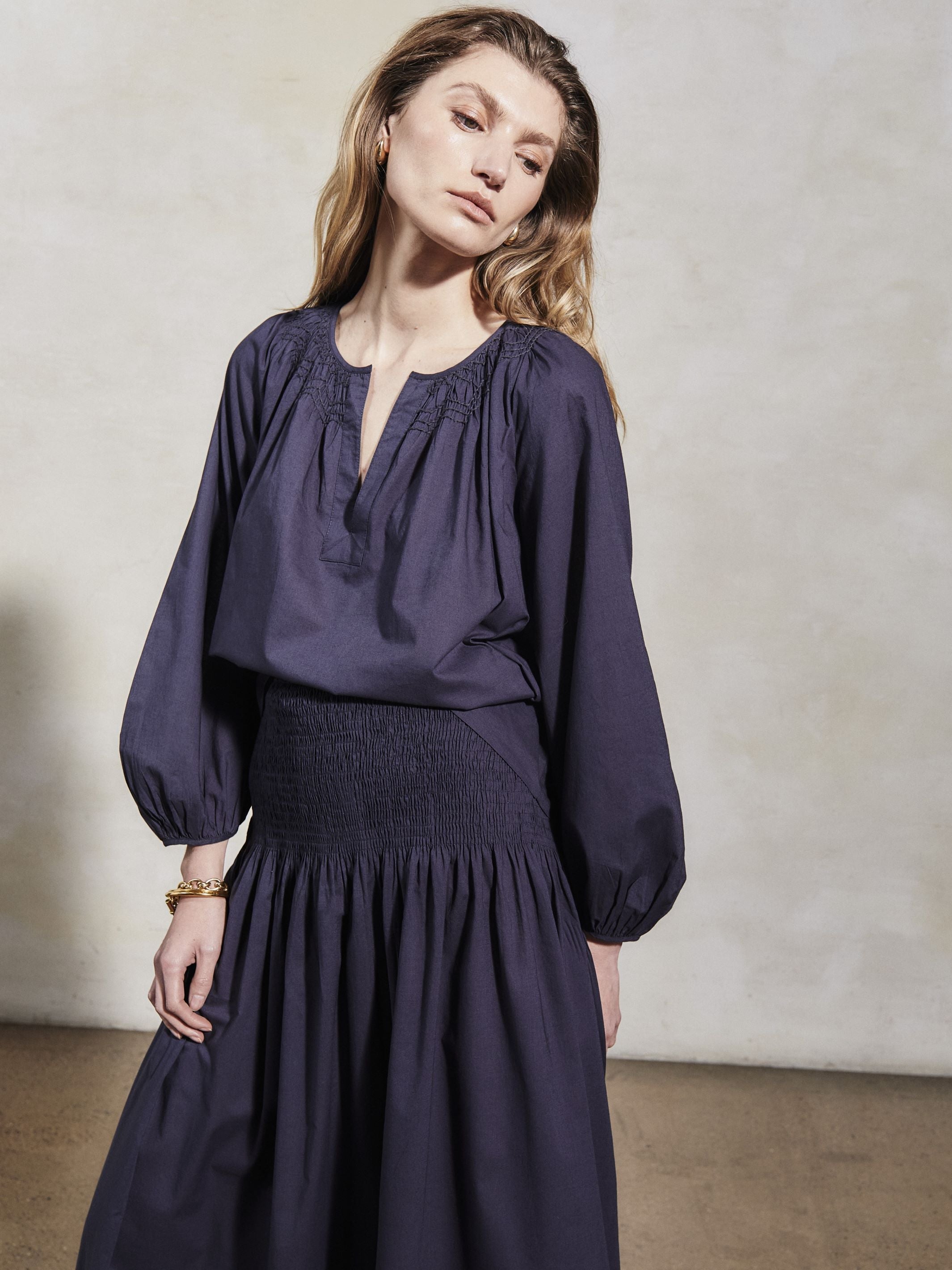 ELIZABETH - Midnight Cotton Blouse