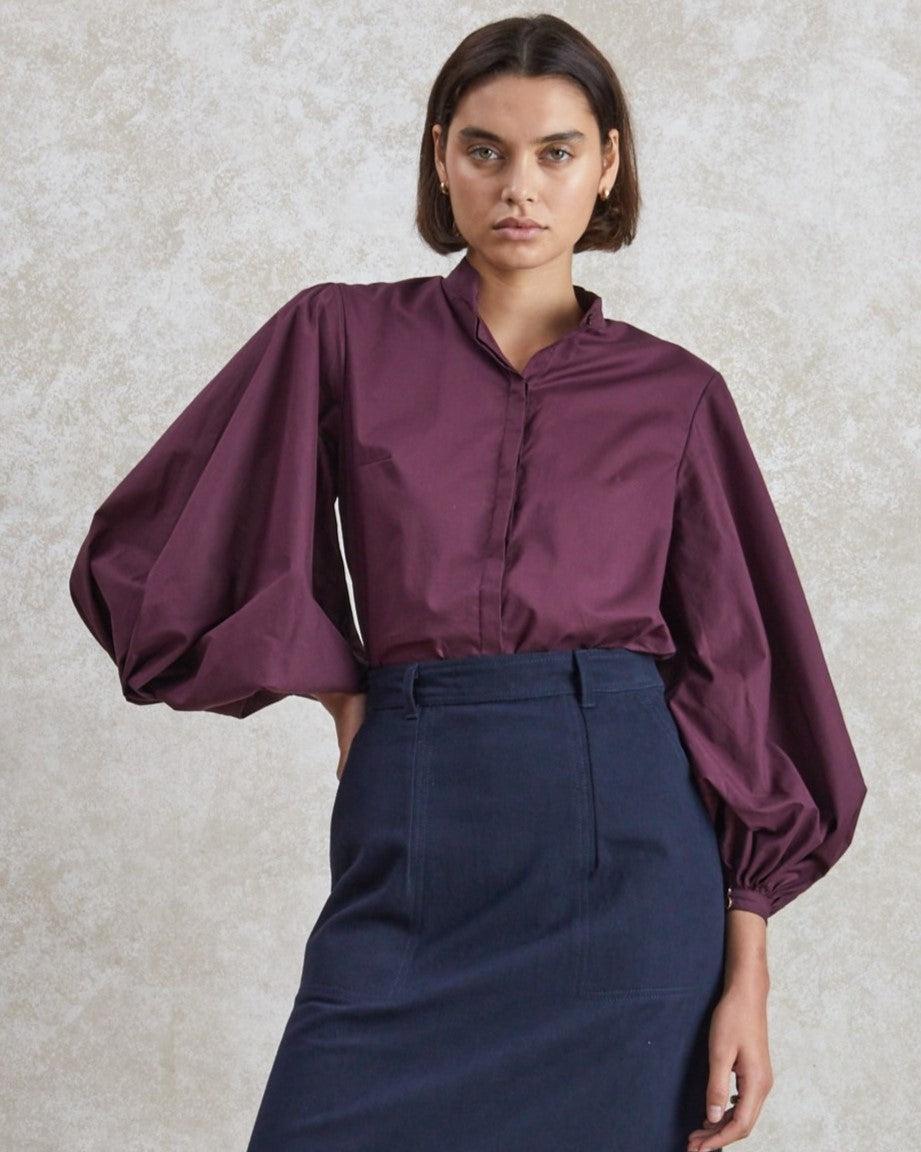 Maia - Bordeaux Poplin Blouse