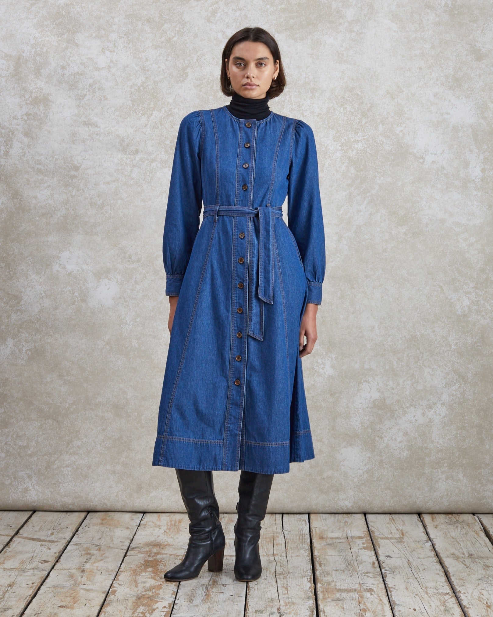 Alice- Mid-Blue Denim Dress