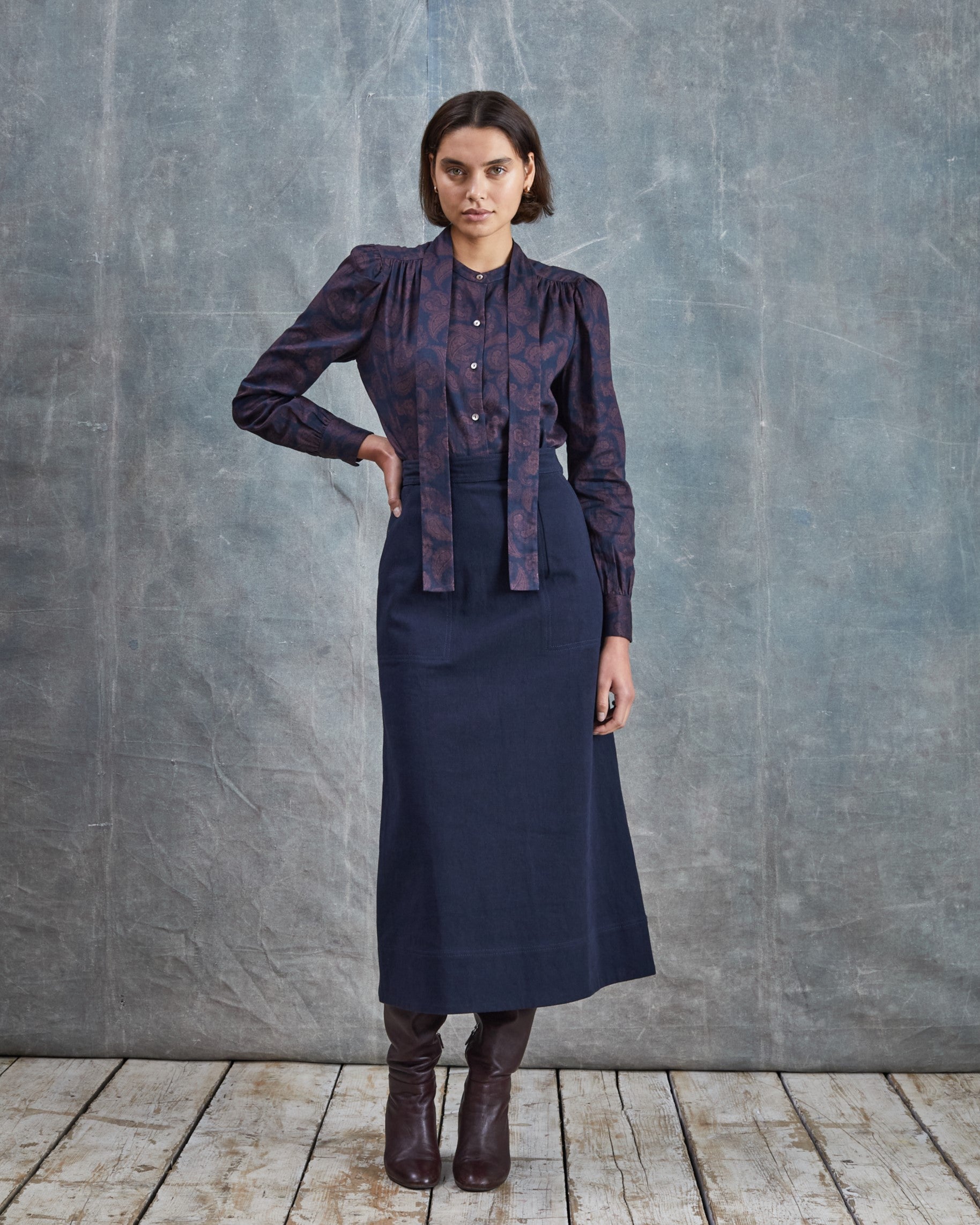 Eveline - Dark Navy Drill Skirt
