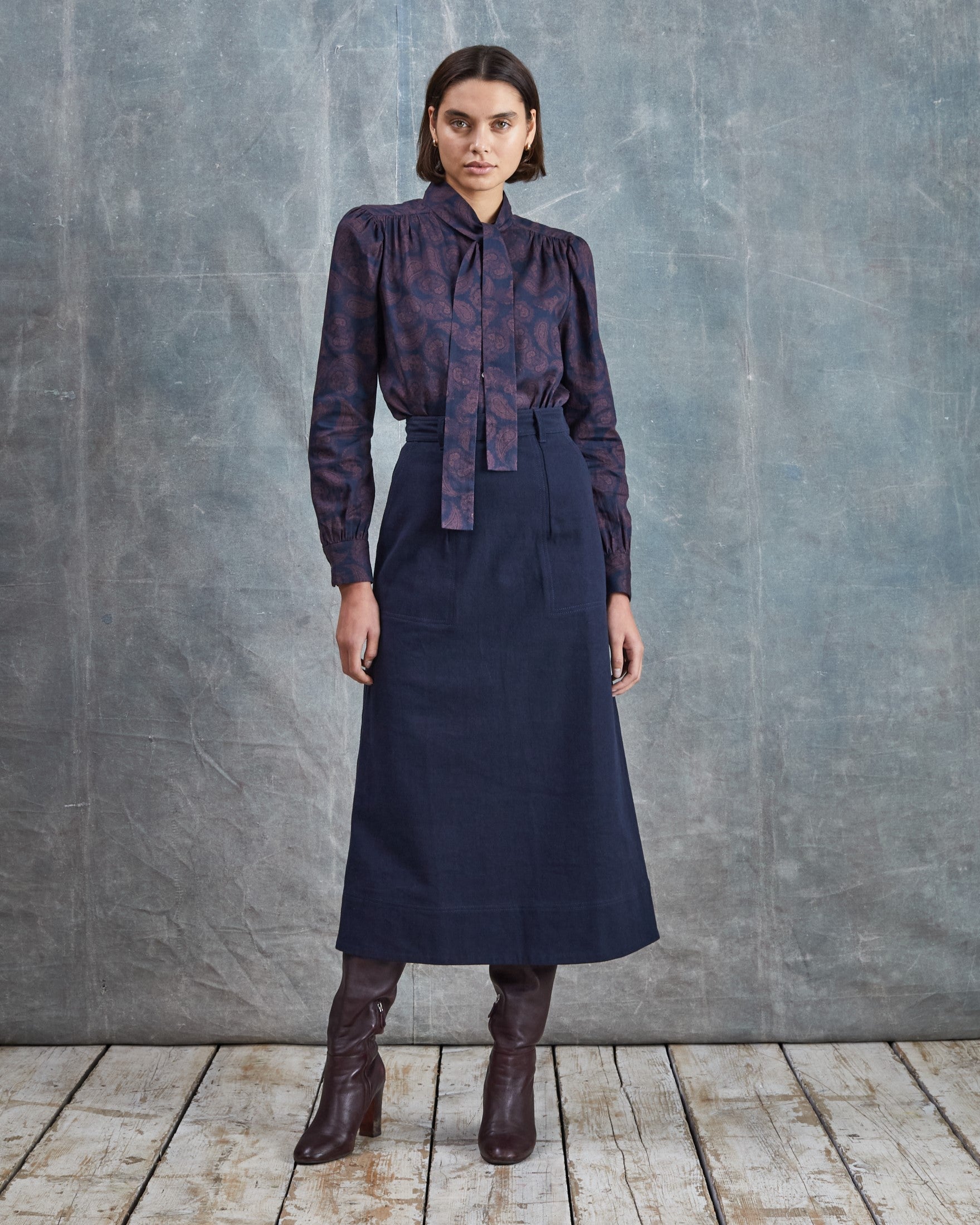 Eveline - Dark Navy Drill Skirt