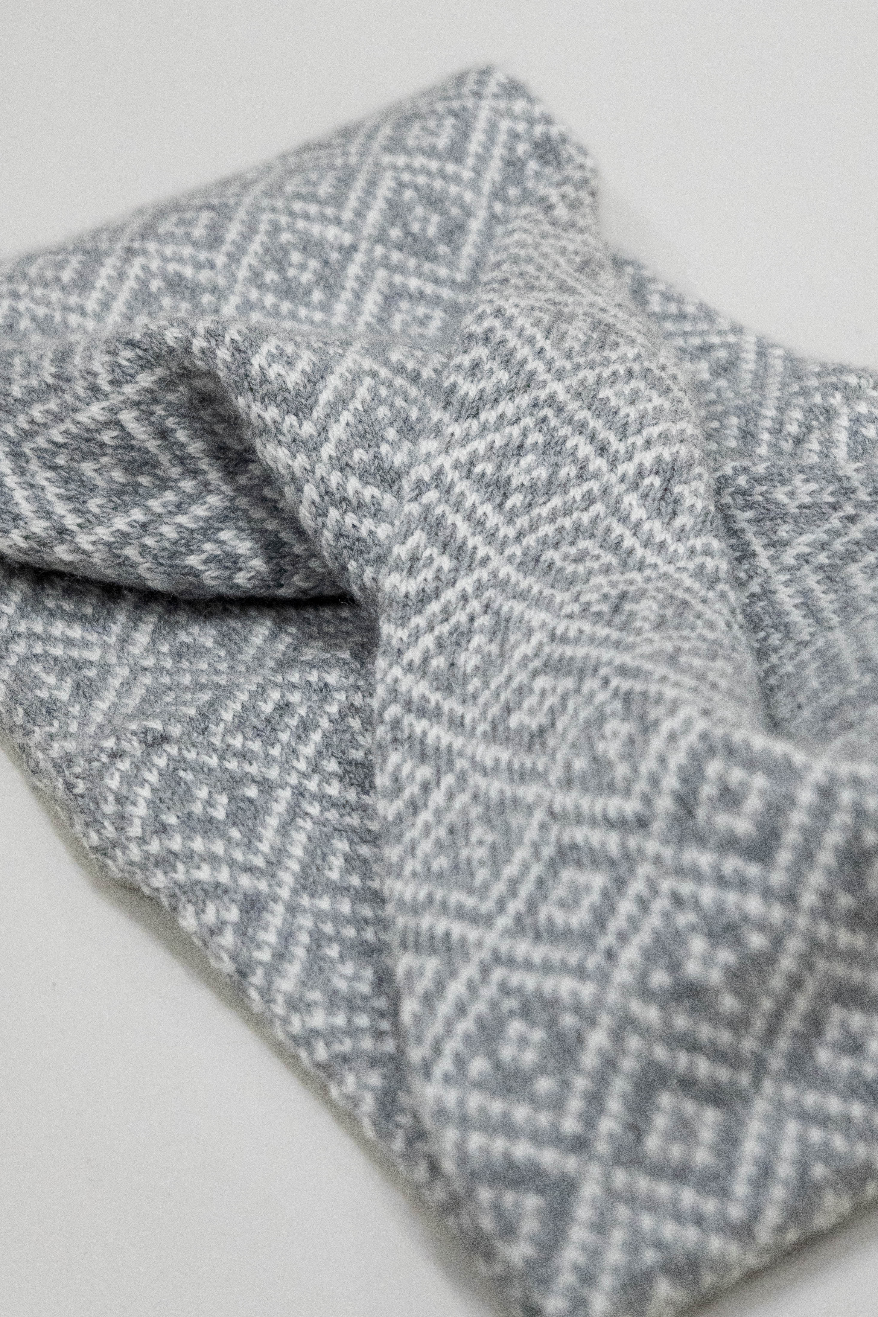 The Nora Merino Headwrap/Cowl in Soft Grey and White