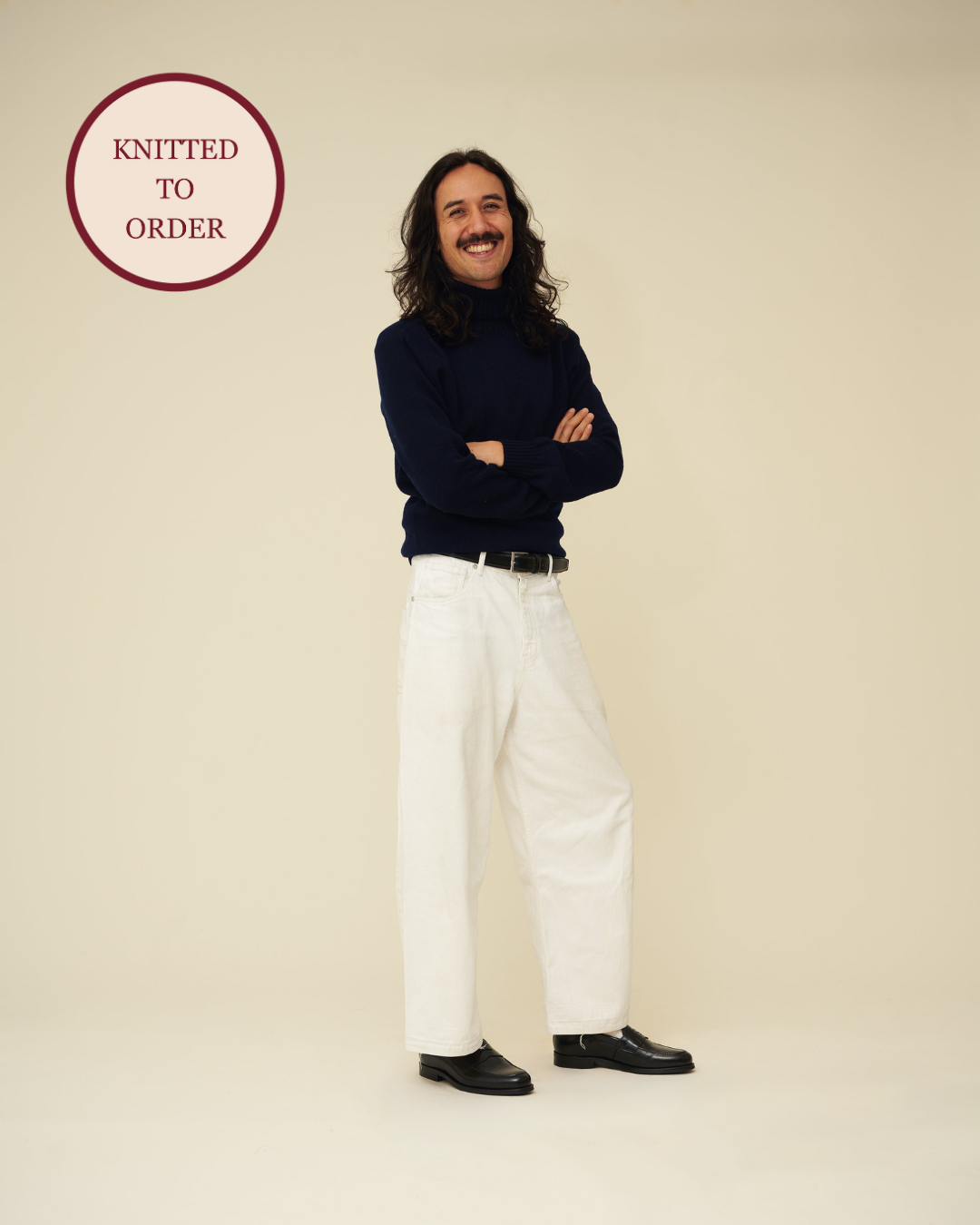Merino Lambswool Roll Neck - Navy Blue (Knitted-to-Order)