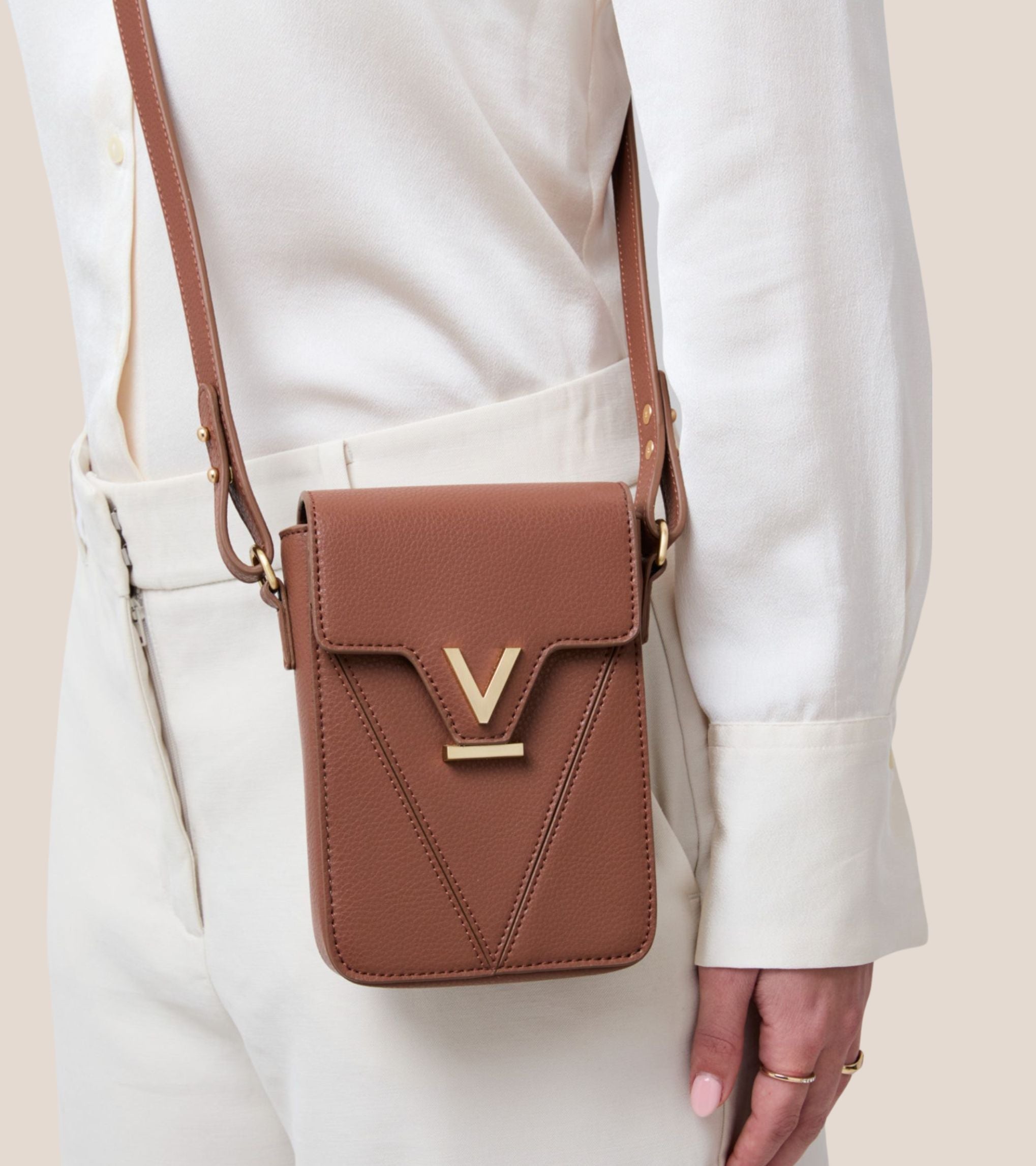 Luna Compact Vegan Bio-Based Bamboo Phone Bag in Brown