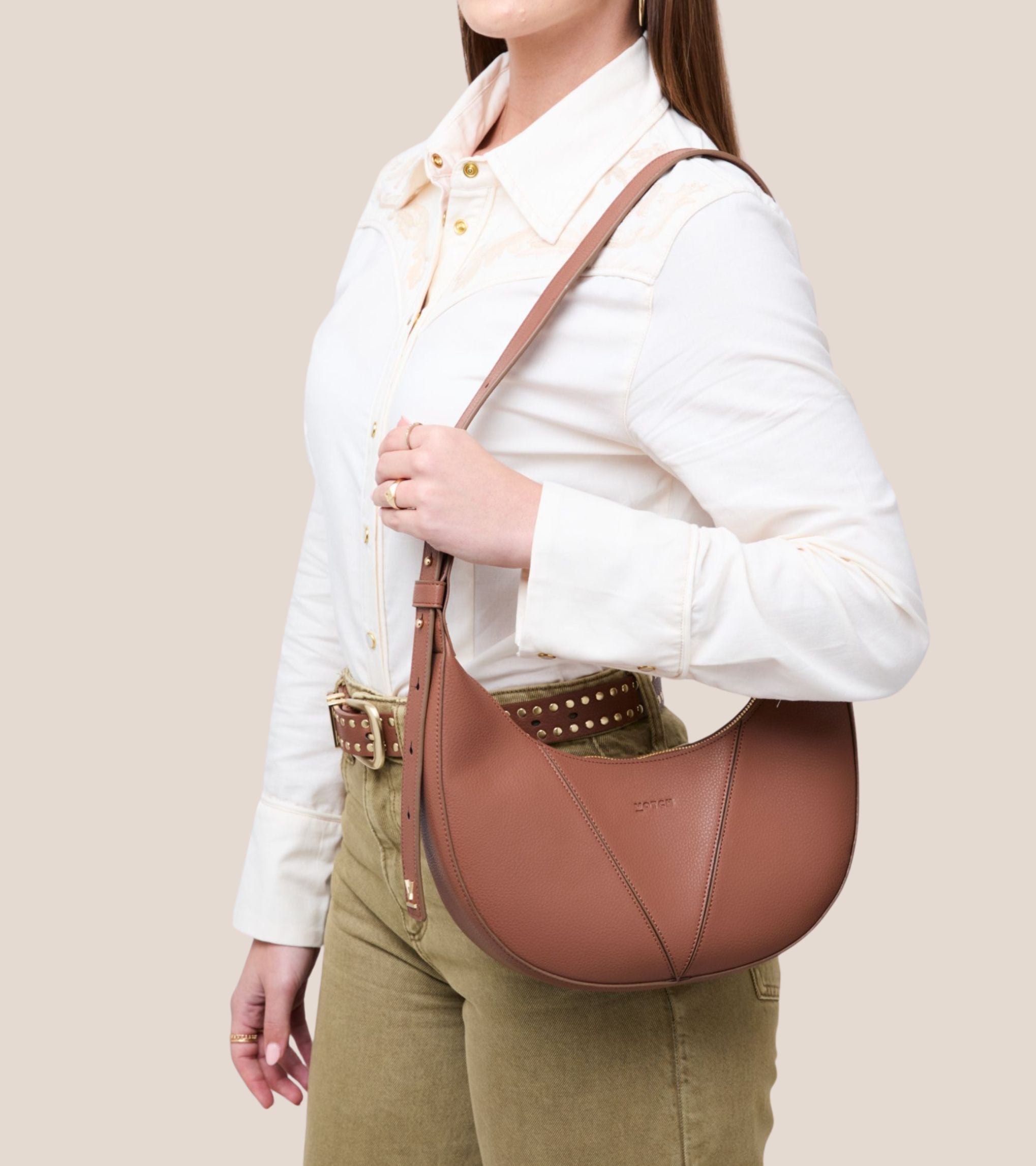 River Vegan Bio-Based Bamboo Leather Hobo Bag in Brown