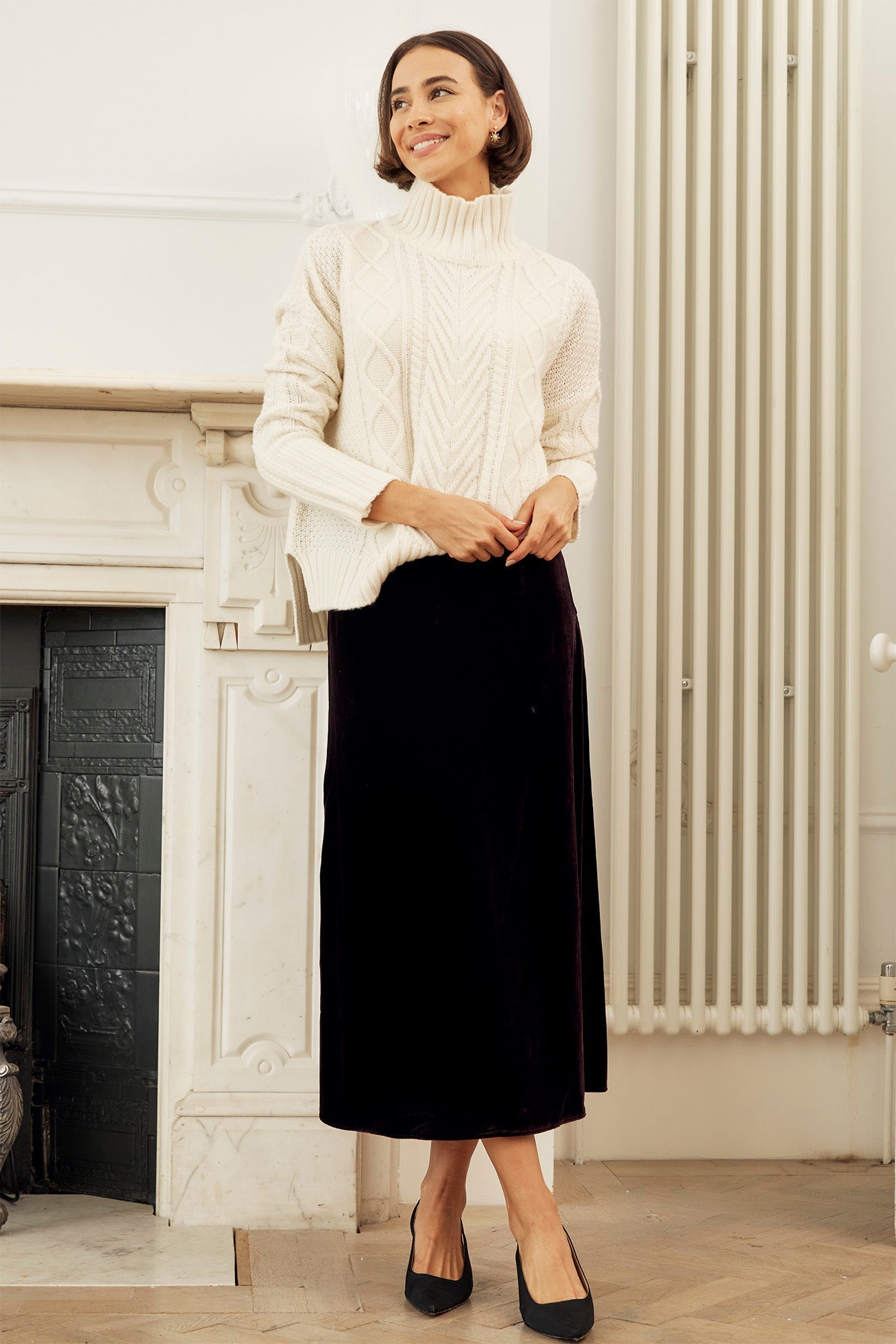 Velvet Midi Skirt | Aubergine
