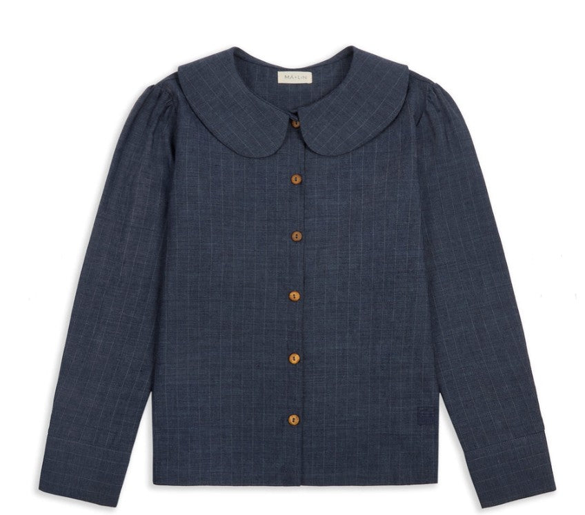 Claudine Wool Linen Overshirt  - Denim Blue Pinstripe