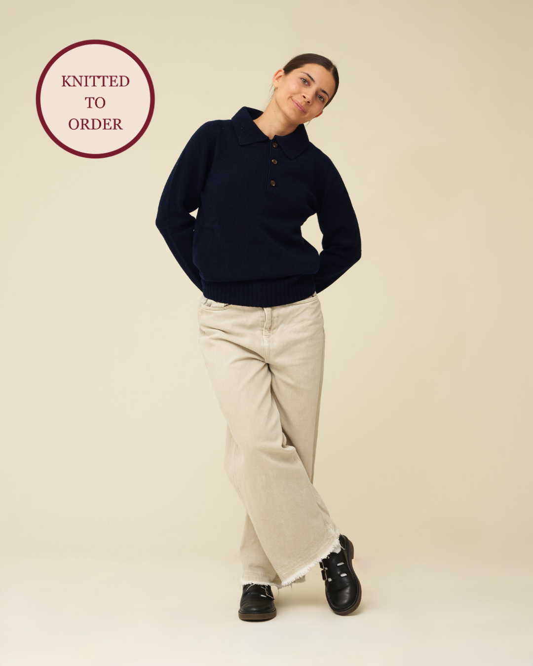Merino Lambswool Rugby Jumper - Navy Blue (Knitted-to-Order)