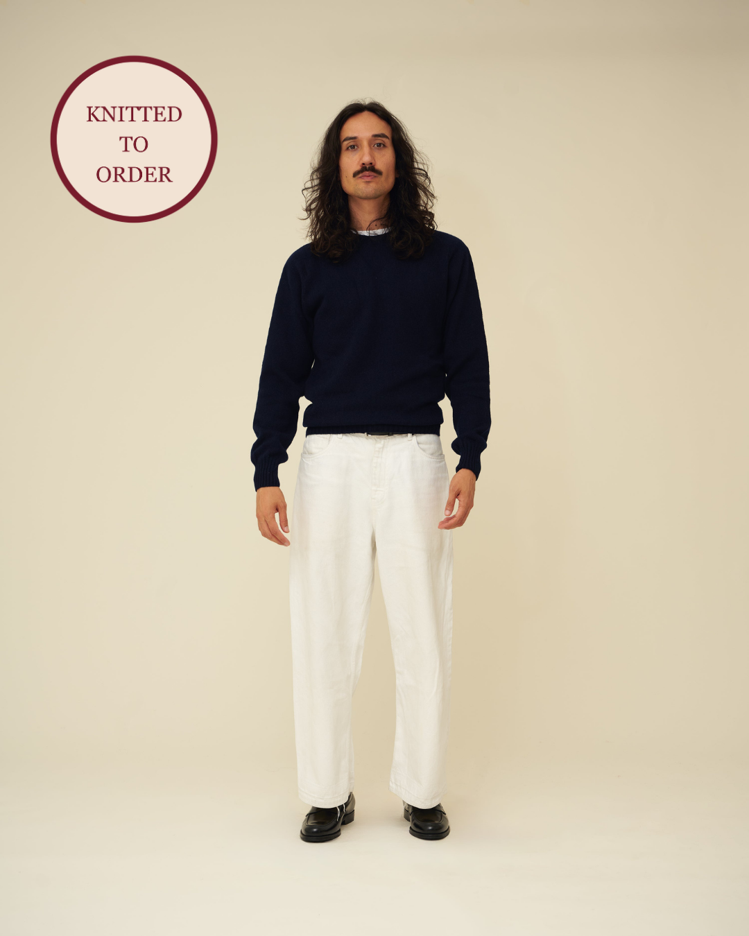Merino Lambswool Jumper - Navy Blue (Knitted-to-Order)