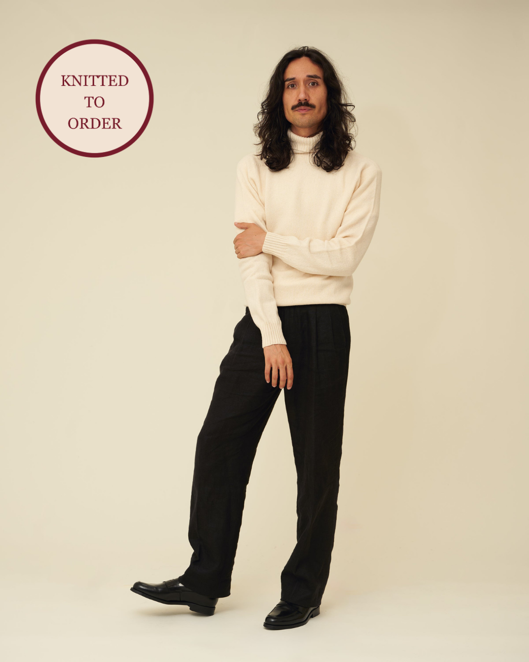 Merino Lambswool Roll Neck - Ecru (Knitted-to-Order)