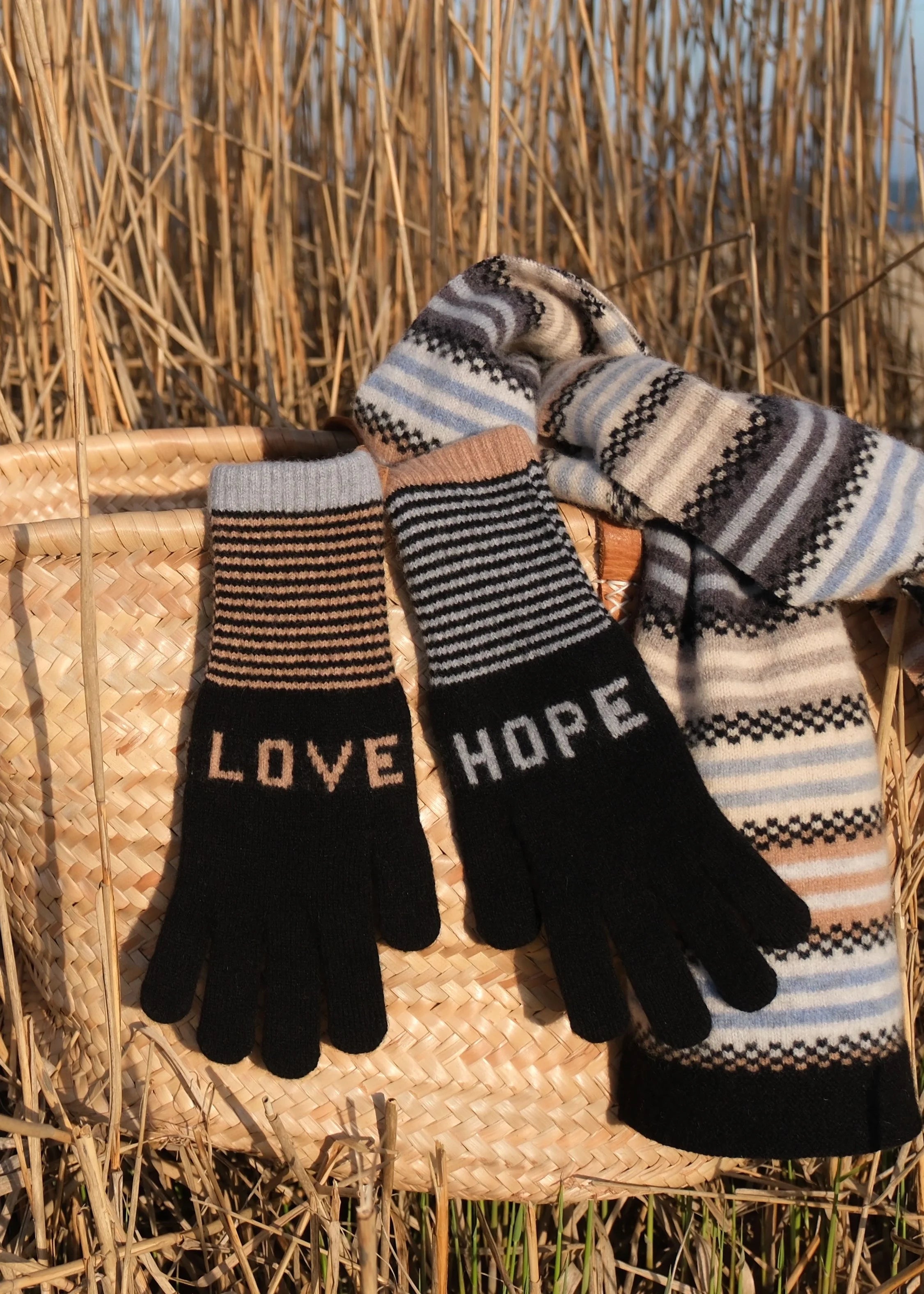 Love and Hope Gloves in Fossil Colours