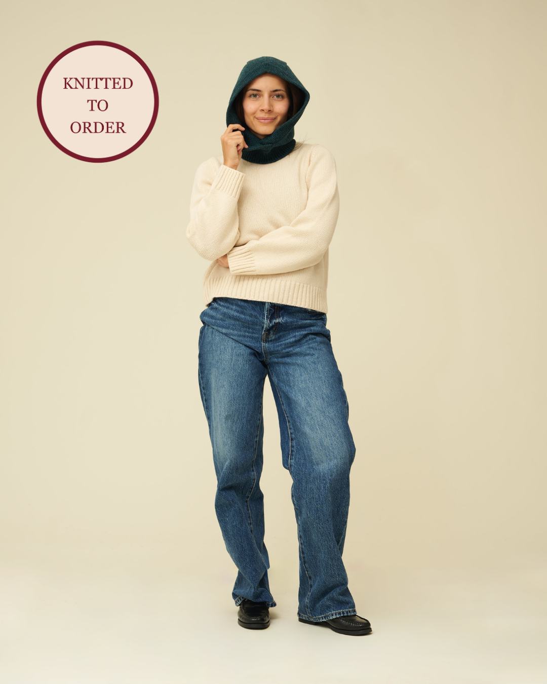 Merino Lambswool Hood - Petrol Green (Knitted-to-Order)