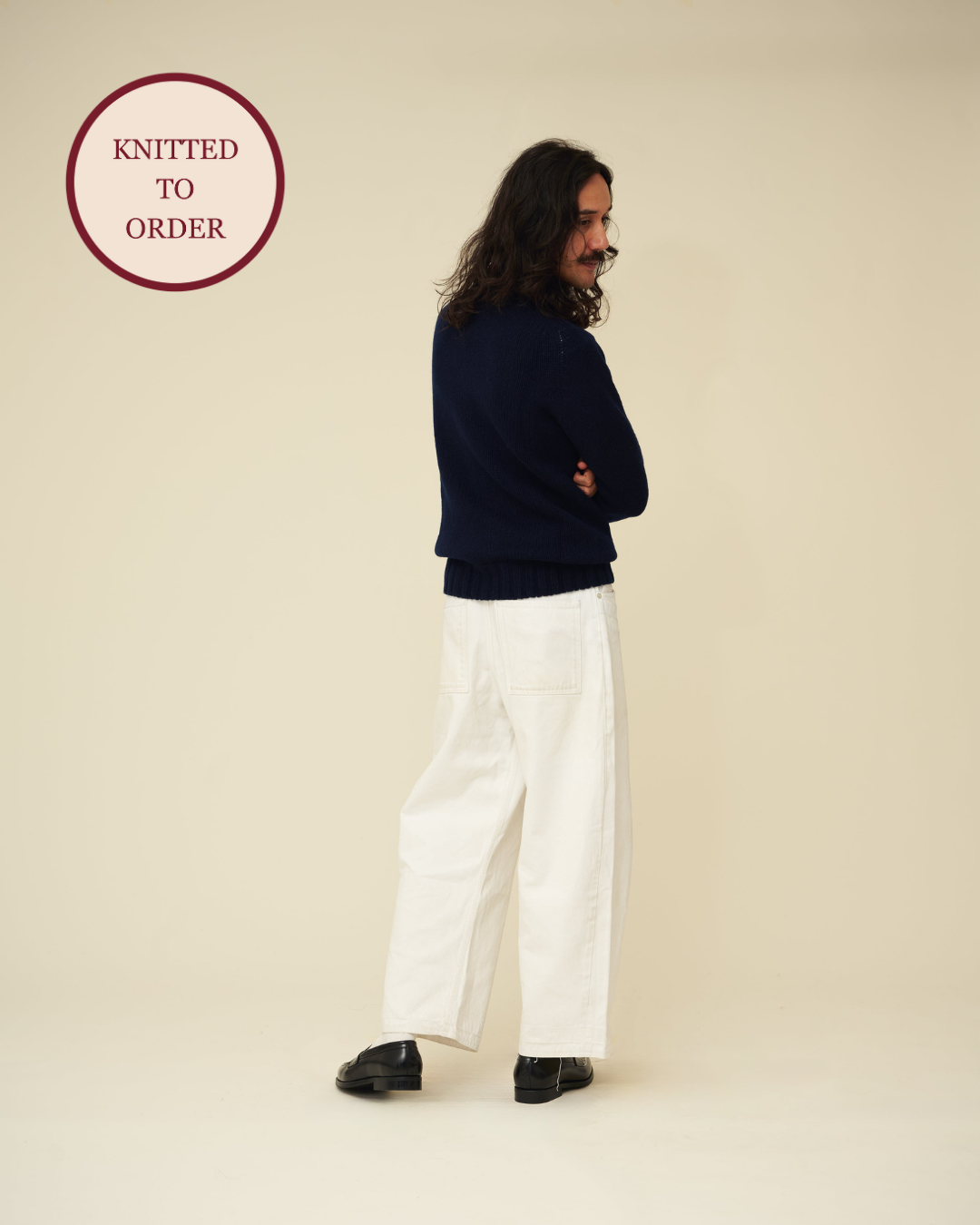 Chunky Merino Lambswool Roll Neck - Navy Blue (Knitted-to-Order)