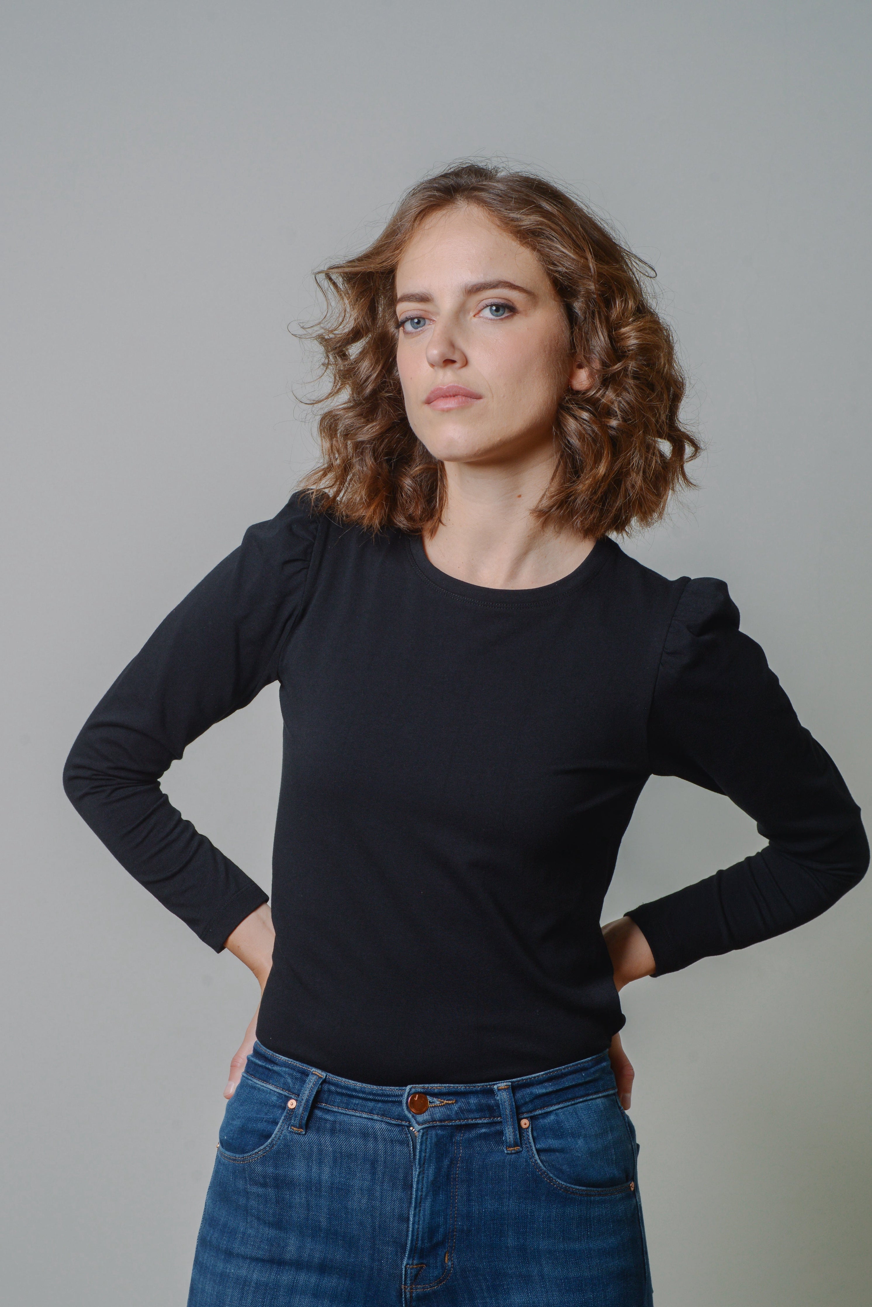 MELANIE-CREW NECK LONG PUFF SLEEVE T-SHIRT