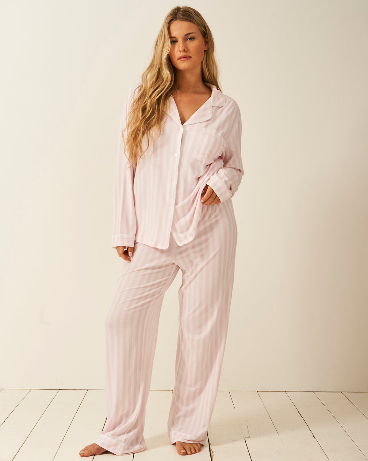 Long Pyjama Set - Pale Pink Stripe