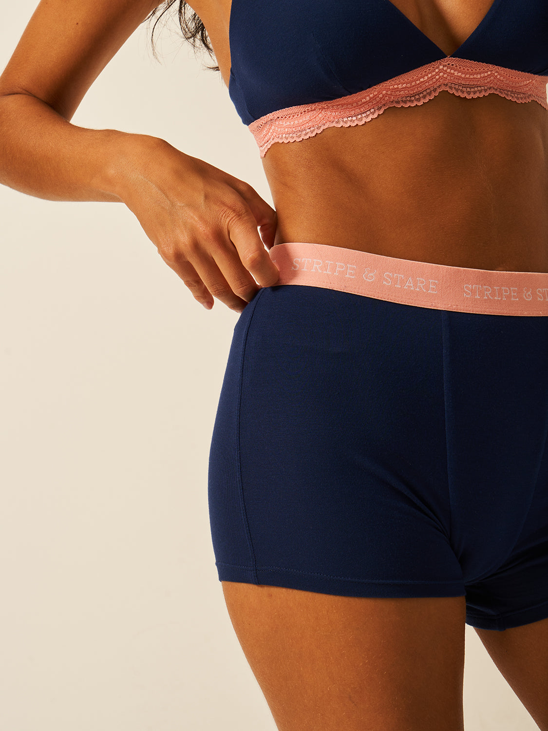 Women's Boxer  - Navy & Neon Peach
