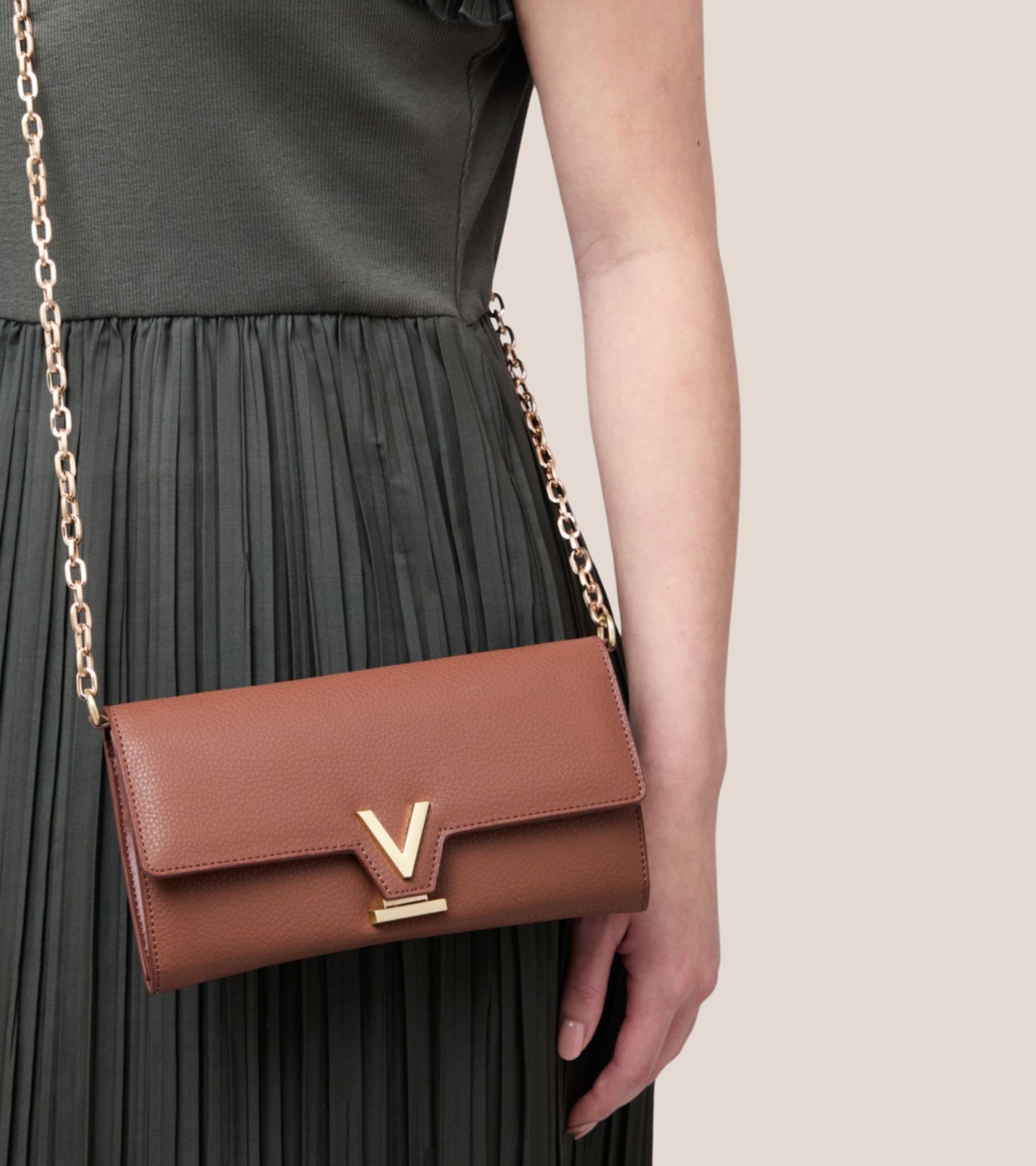 Luella Vegan Bio-Based Bamboo Leather Chain Purse in Brown