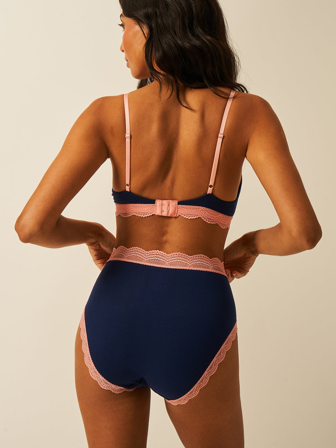 High Rise Knicker  - Navy & Neon Peach