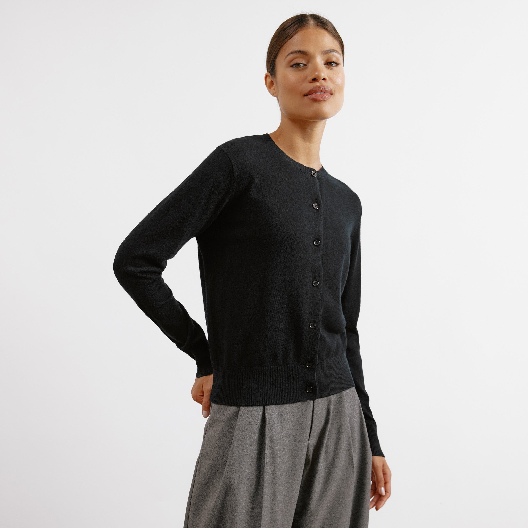 Black Cotton and Cashmere Blend Cardigan