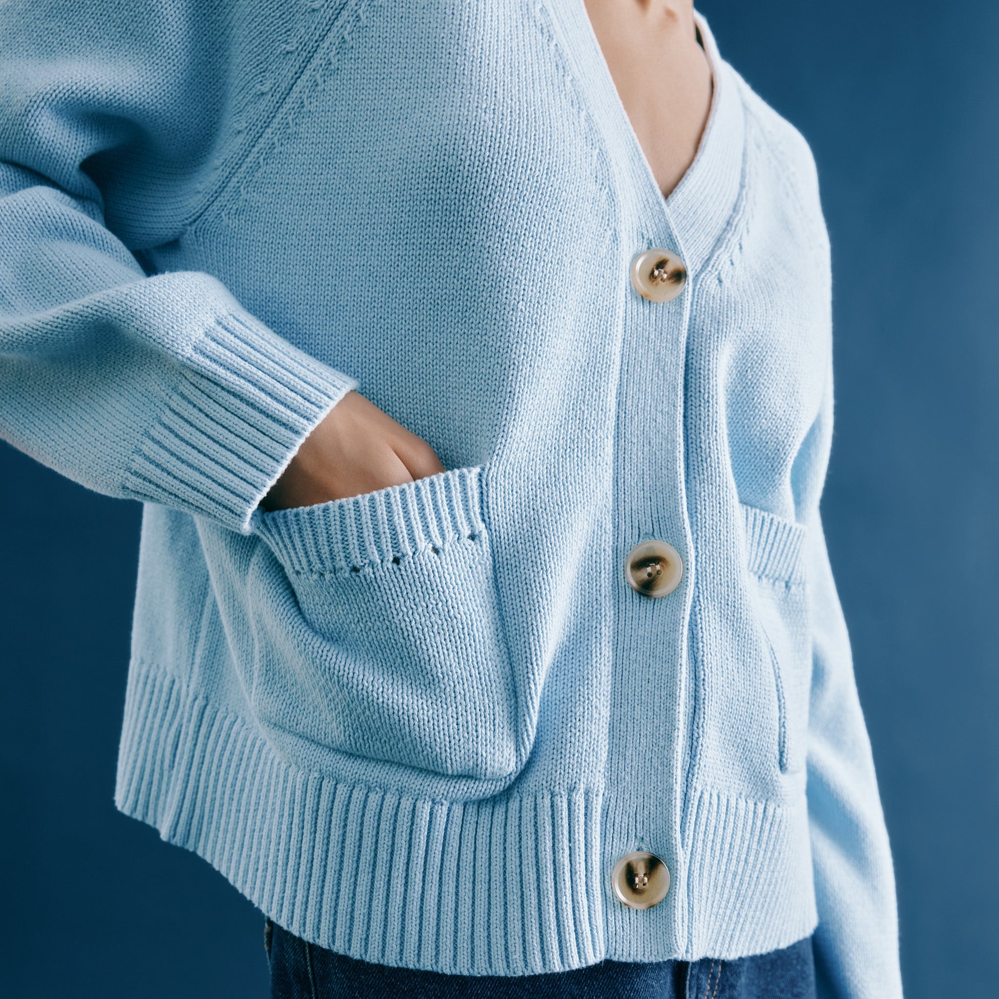 Blue Relaxed V Neck Cardigan