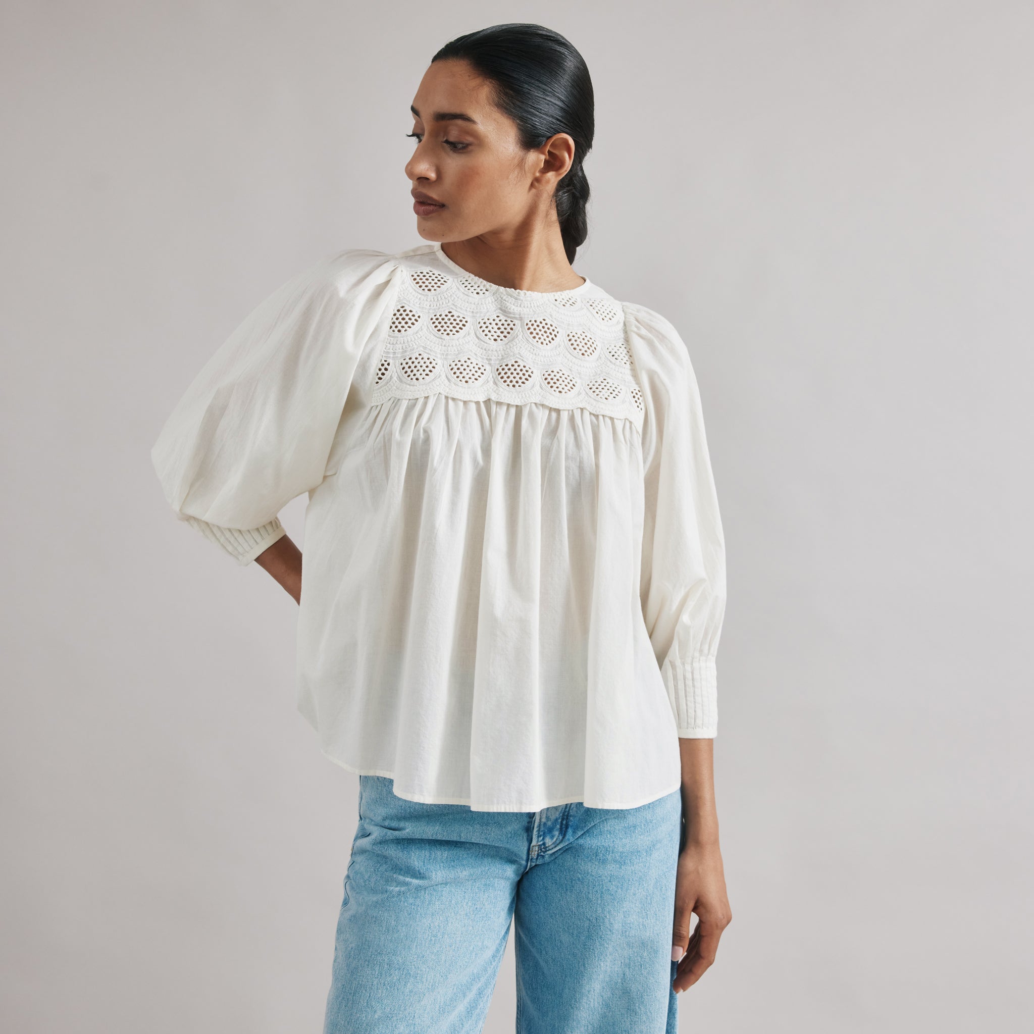 Embroidered Yoke Top