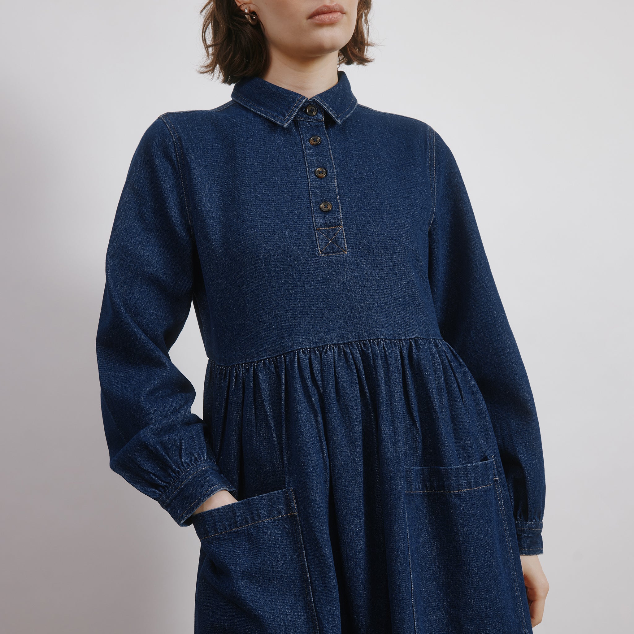 Denim Placket Midi Dress