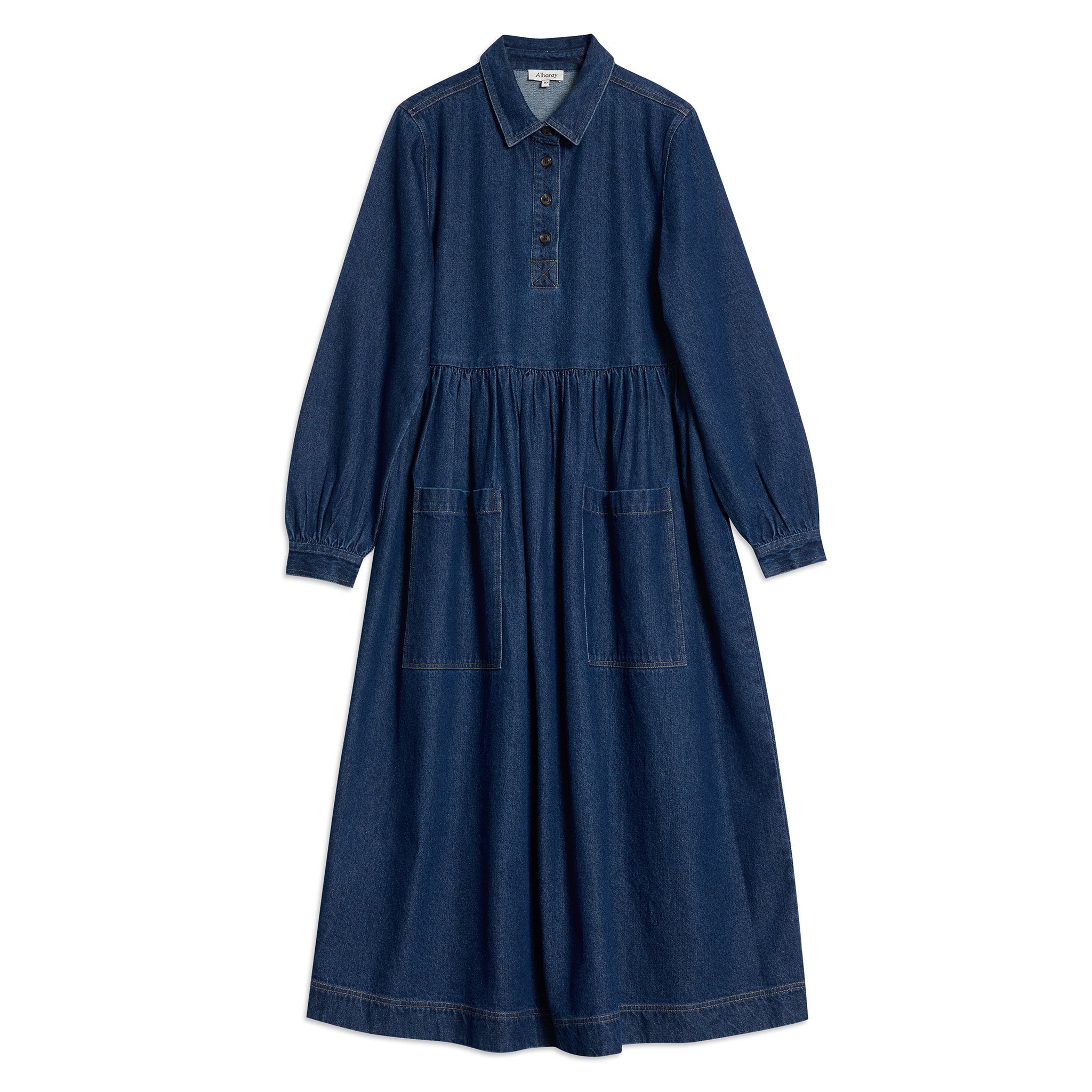 Denim Placket Midi Dress