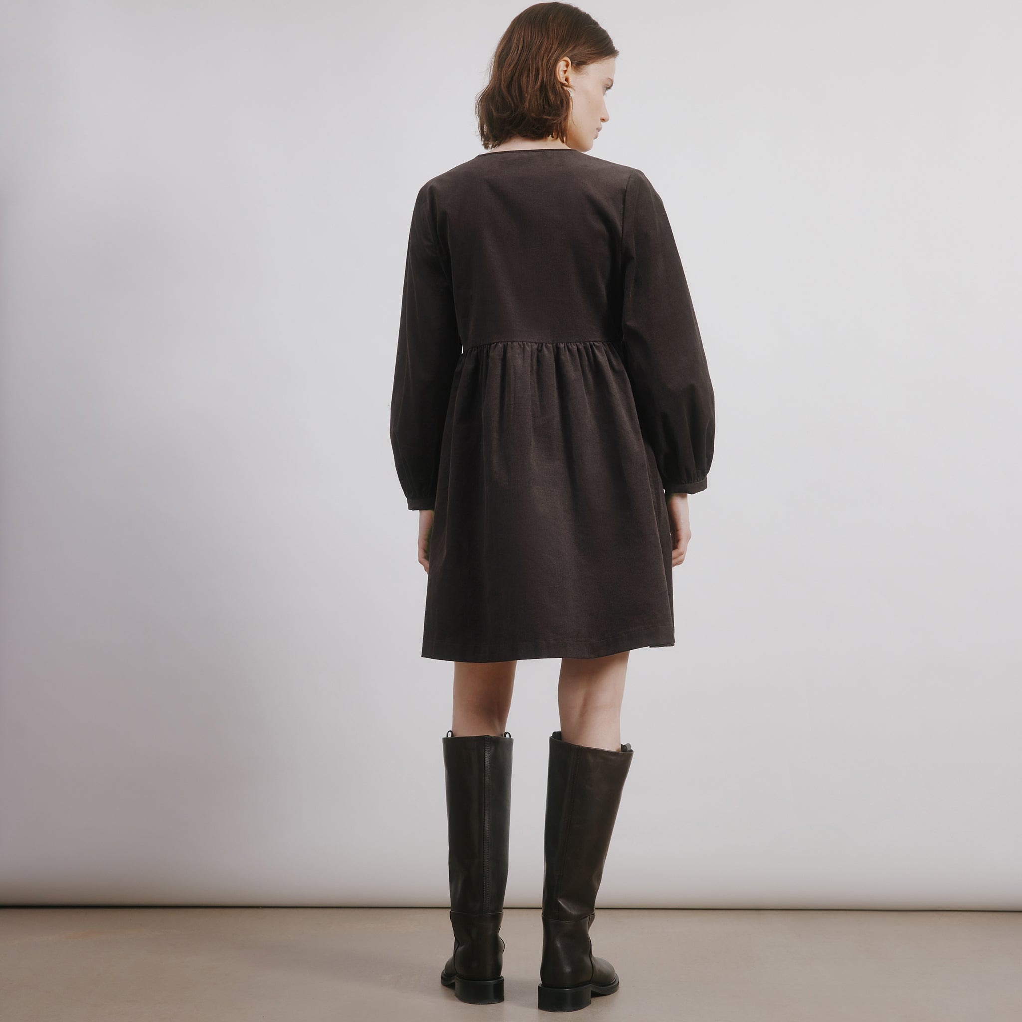 Brown Short Cord Pocket Dress