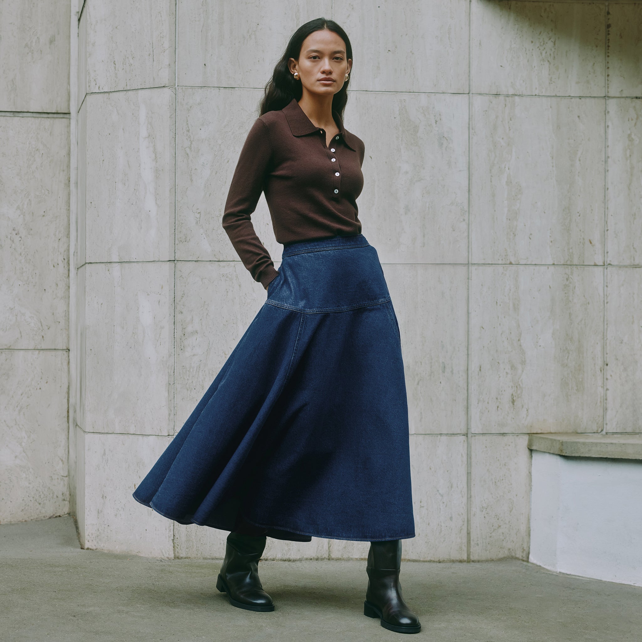 Chocolate Fine Knit Polo Top