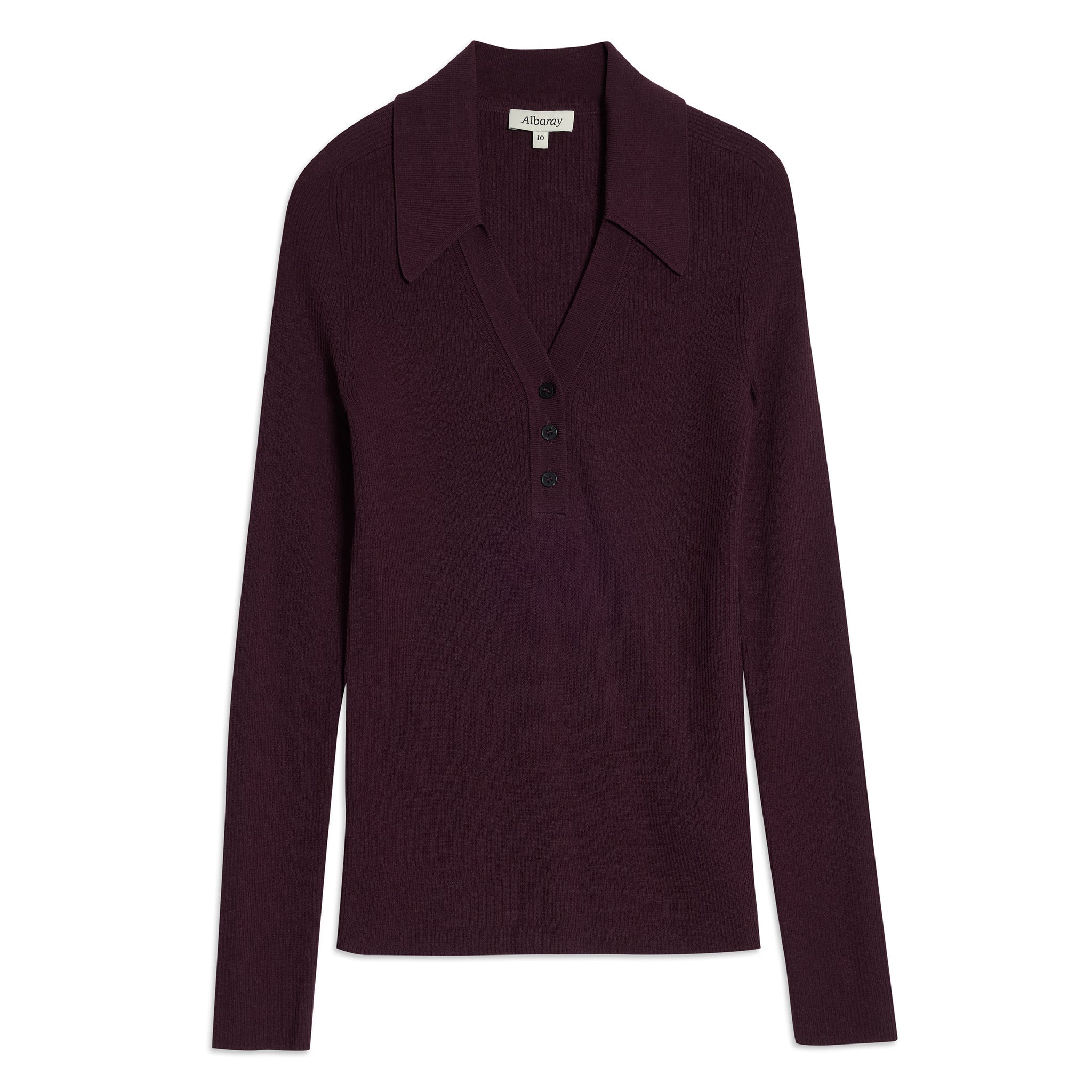 Burgundy Rib v Neck Button Top