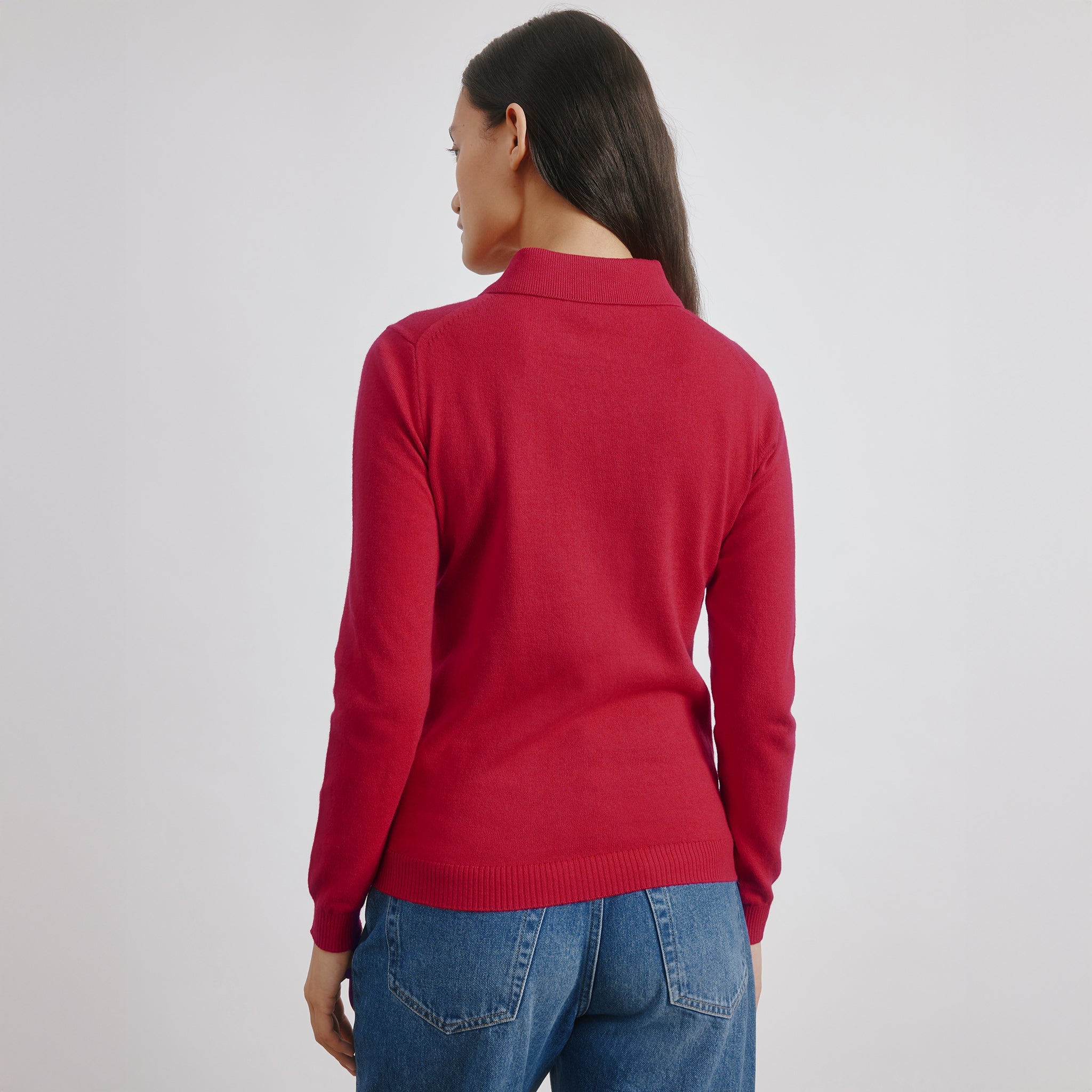 Red Fine Knit Polo Top