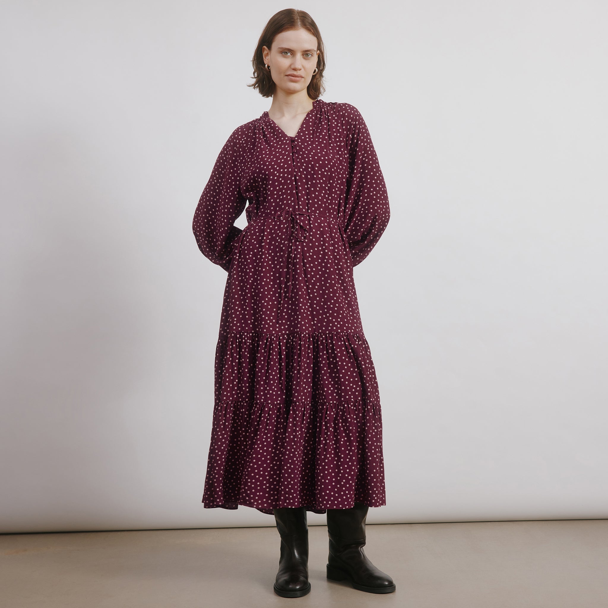 Burgundy Spot Dress
