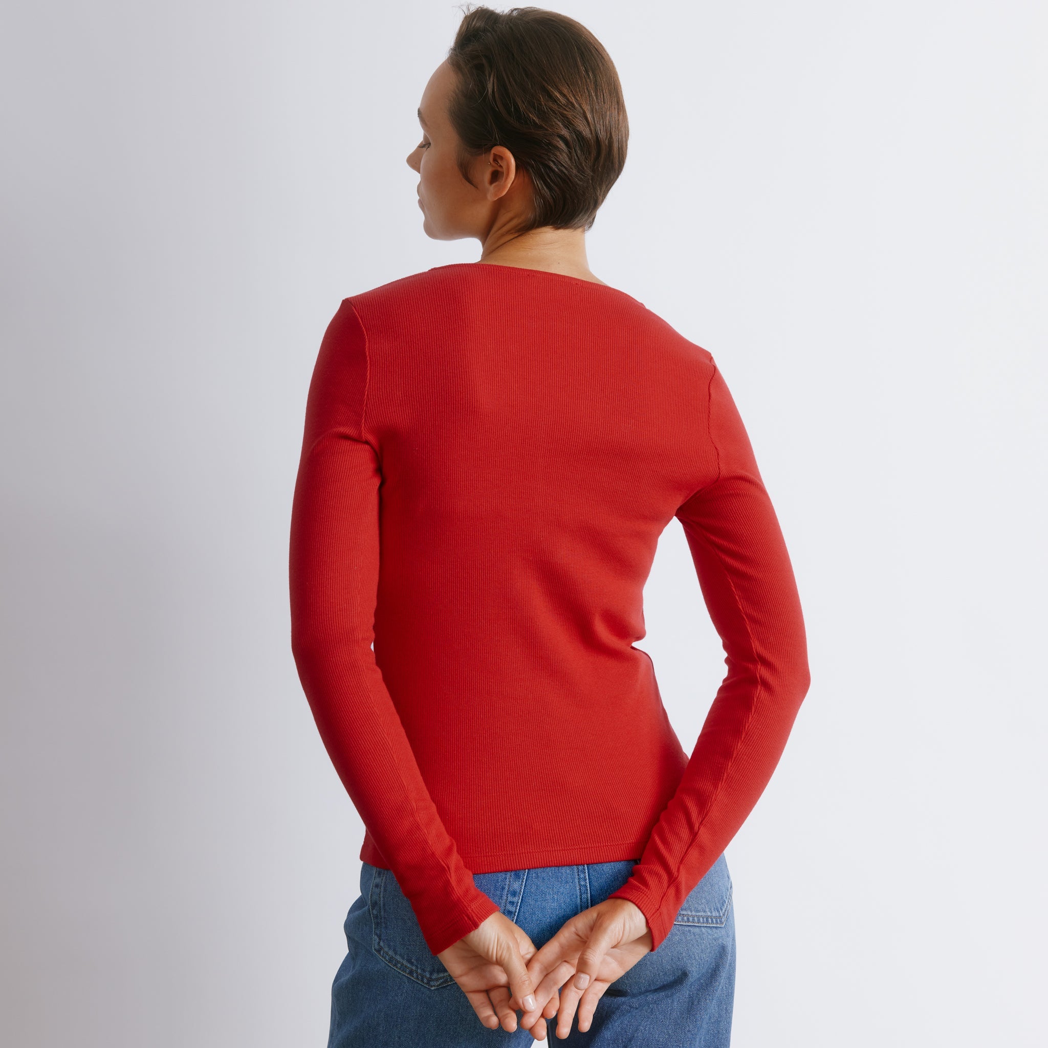 Red Rib Button Top