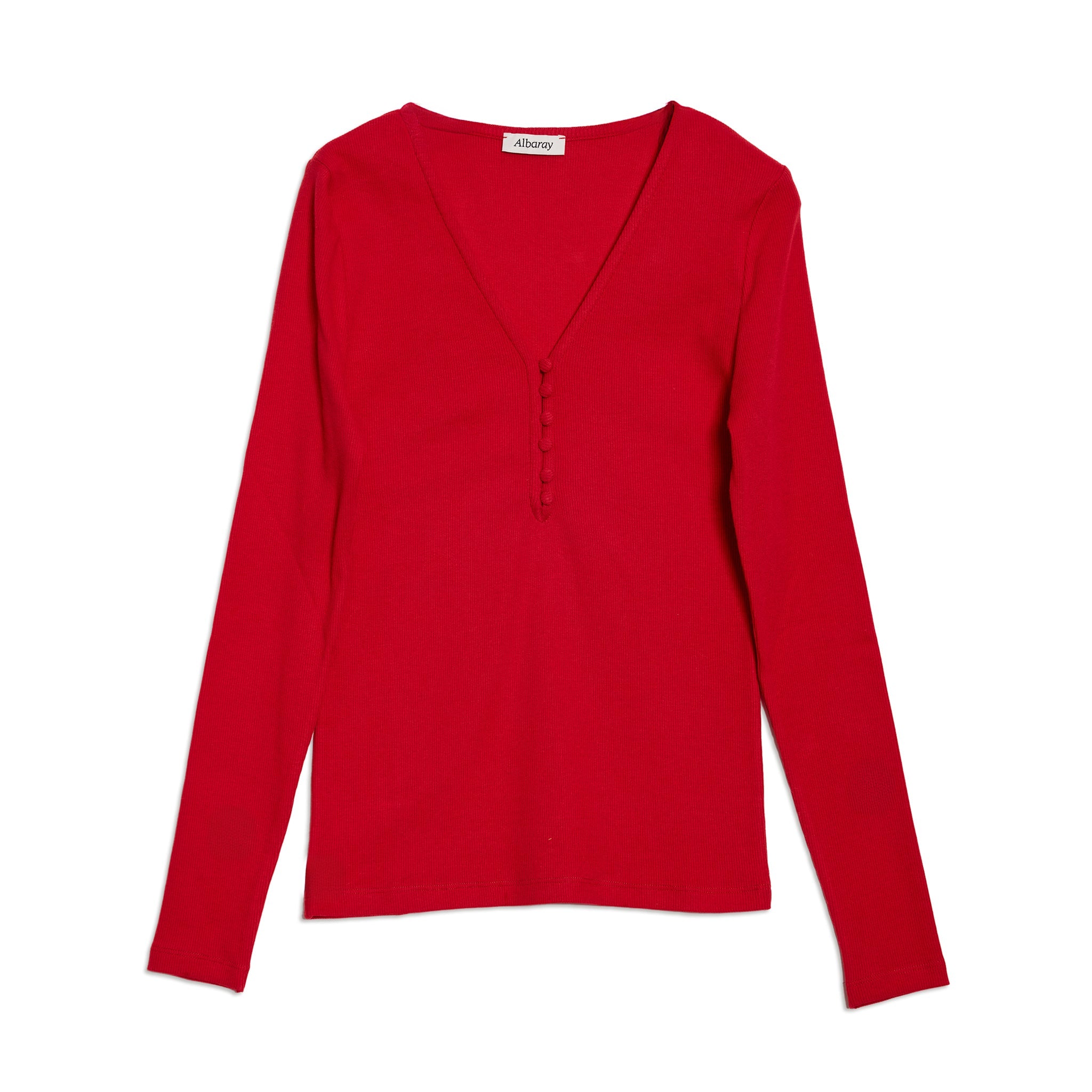 Red Rib Button Top