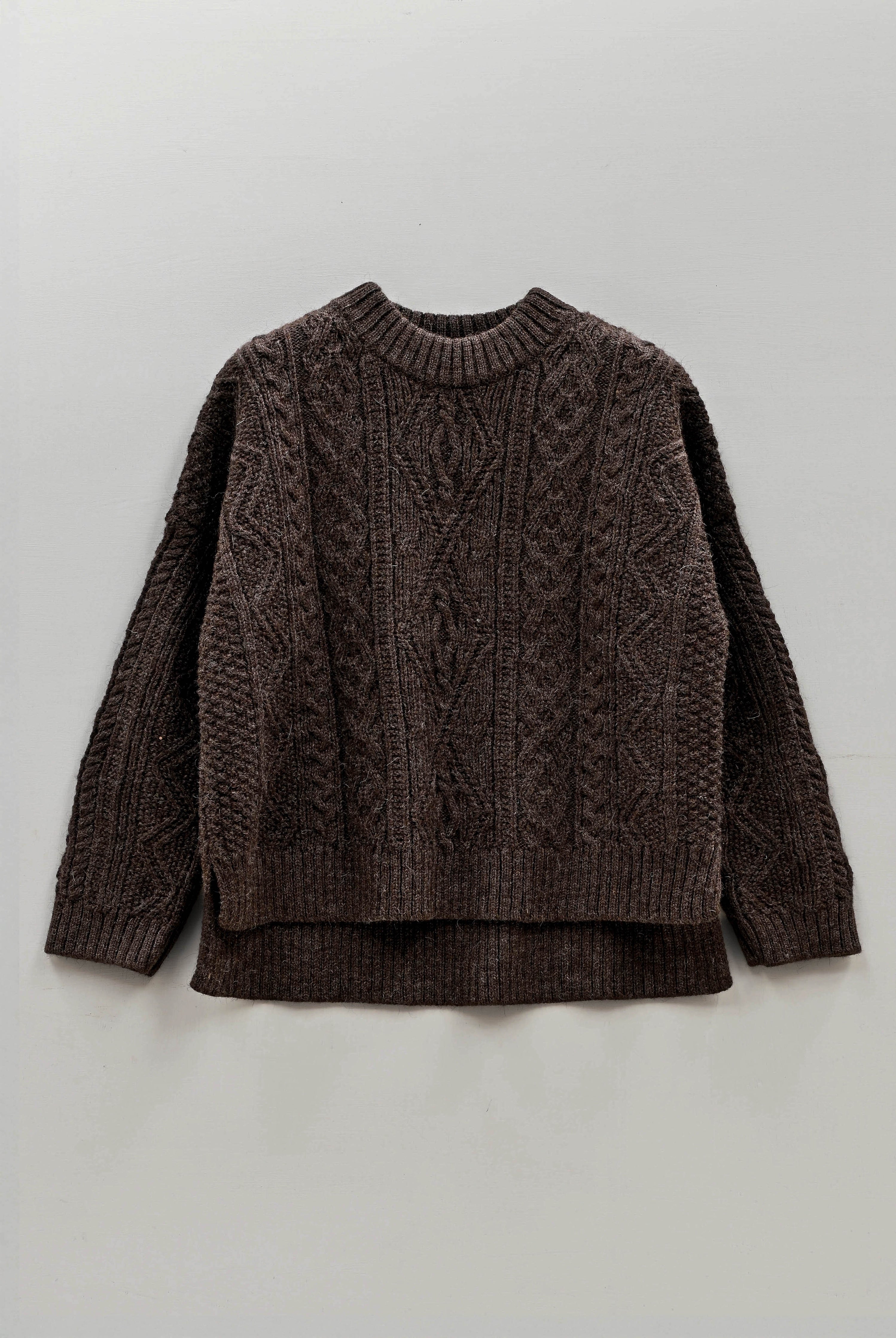 The Freyja British Wool Cable Sweater in Peat