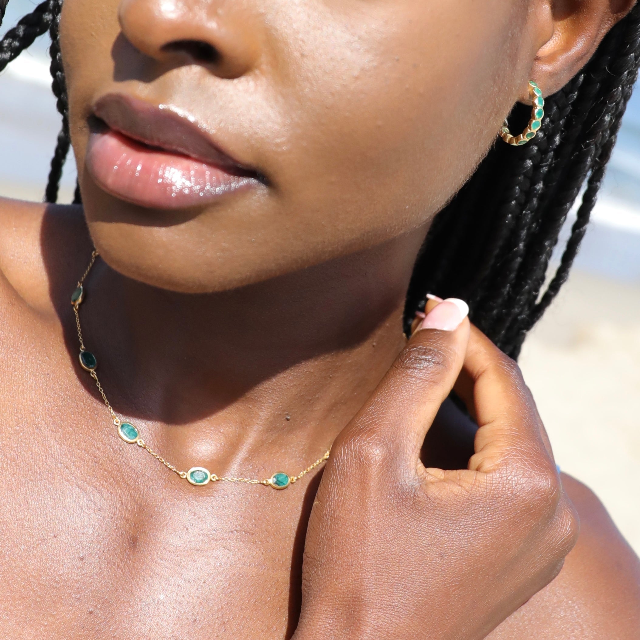 Green Onyx Gemstone Hoop Studs