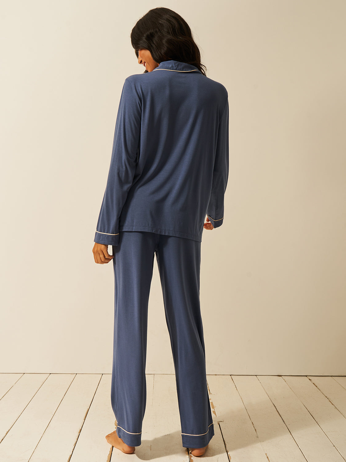 Long Pyjama Set - Indigo & Buttercream