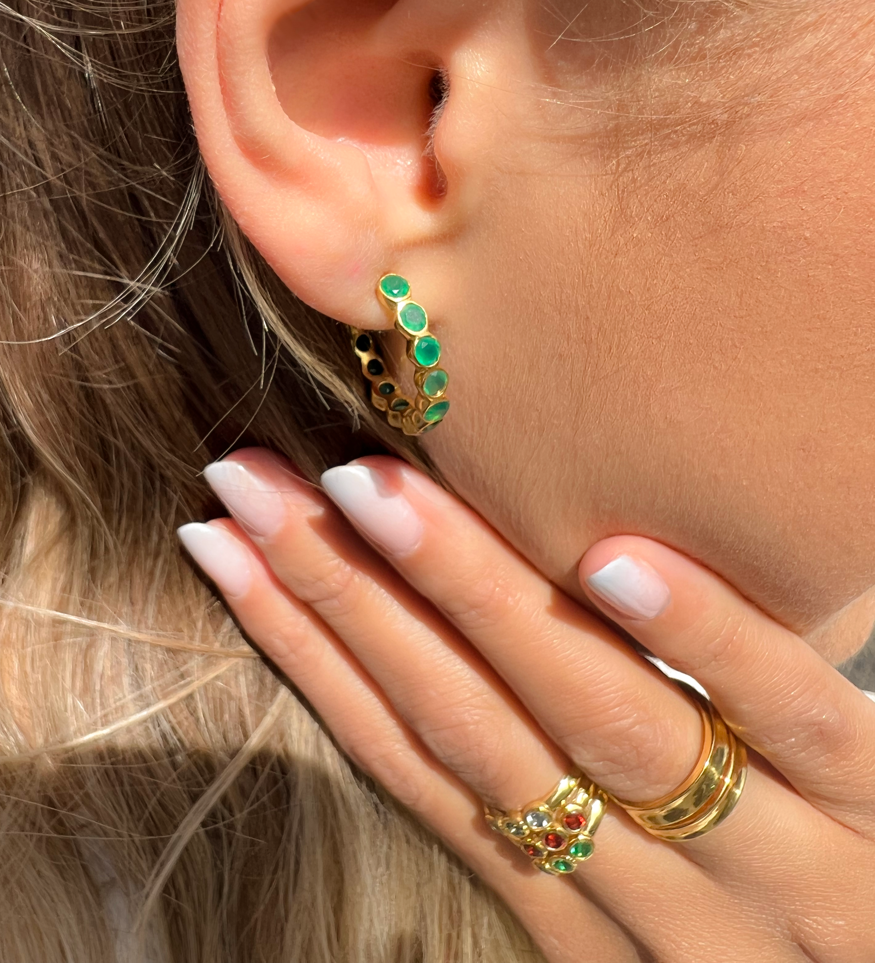 Green Onyx Gemstone Hoop Studs