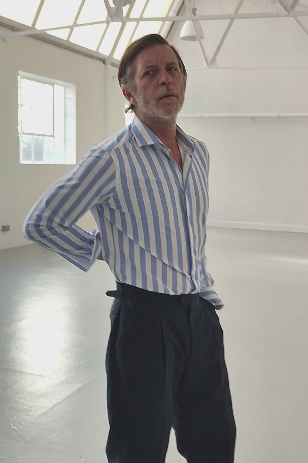 Recycled Italian Sky Rowers Stripe Cut Away Comfort Shirt
