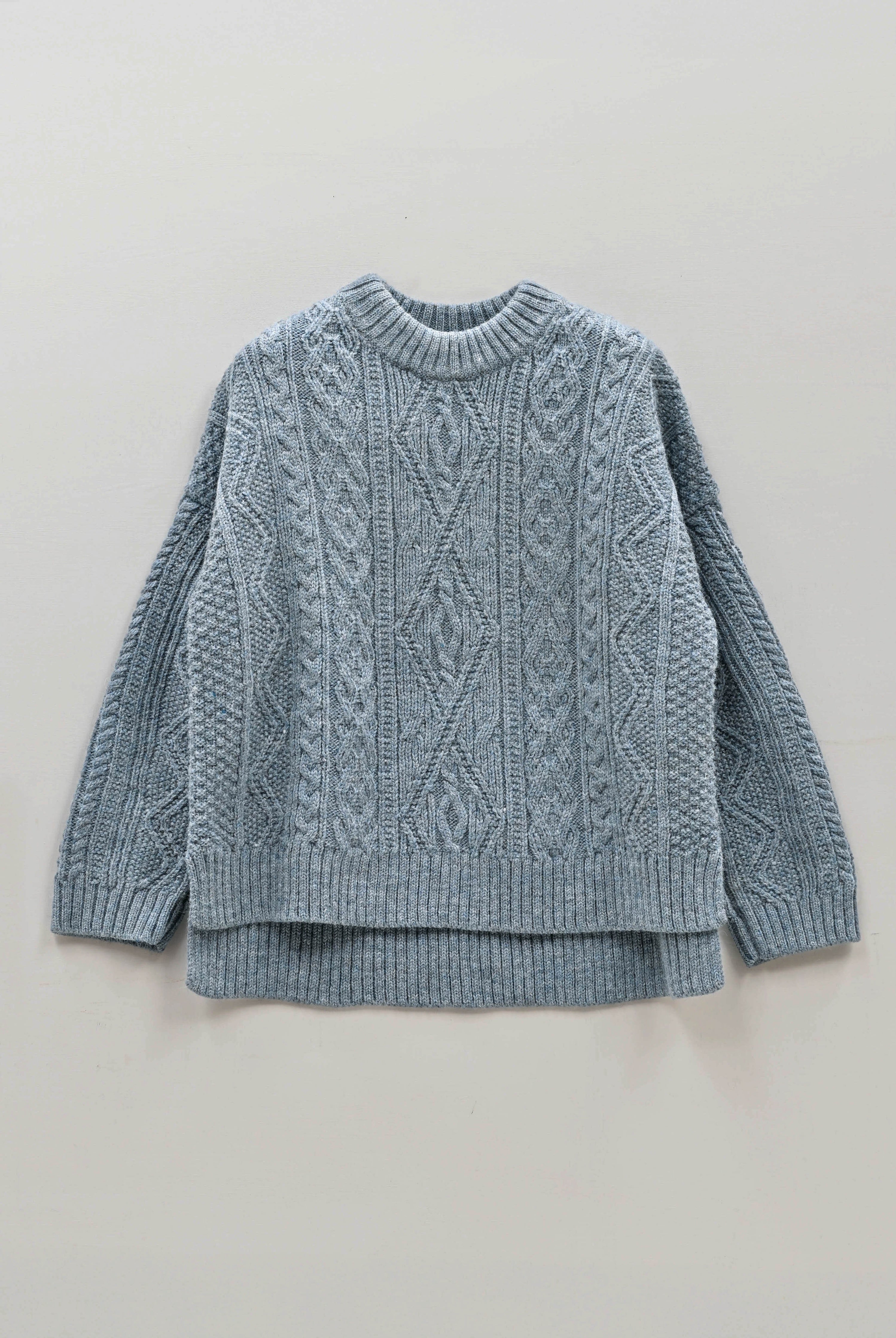 The Freyja British Wool Cable Sweater in Slate Blue