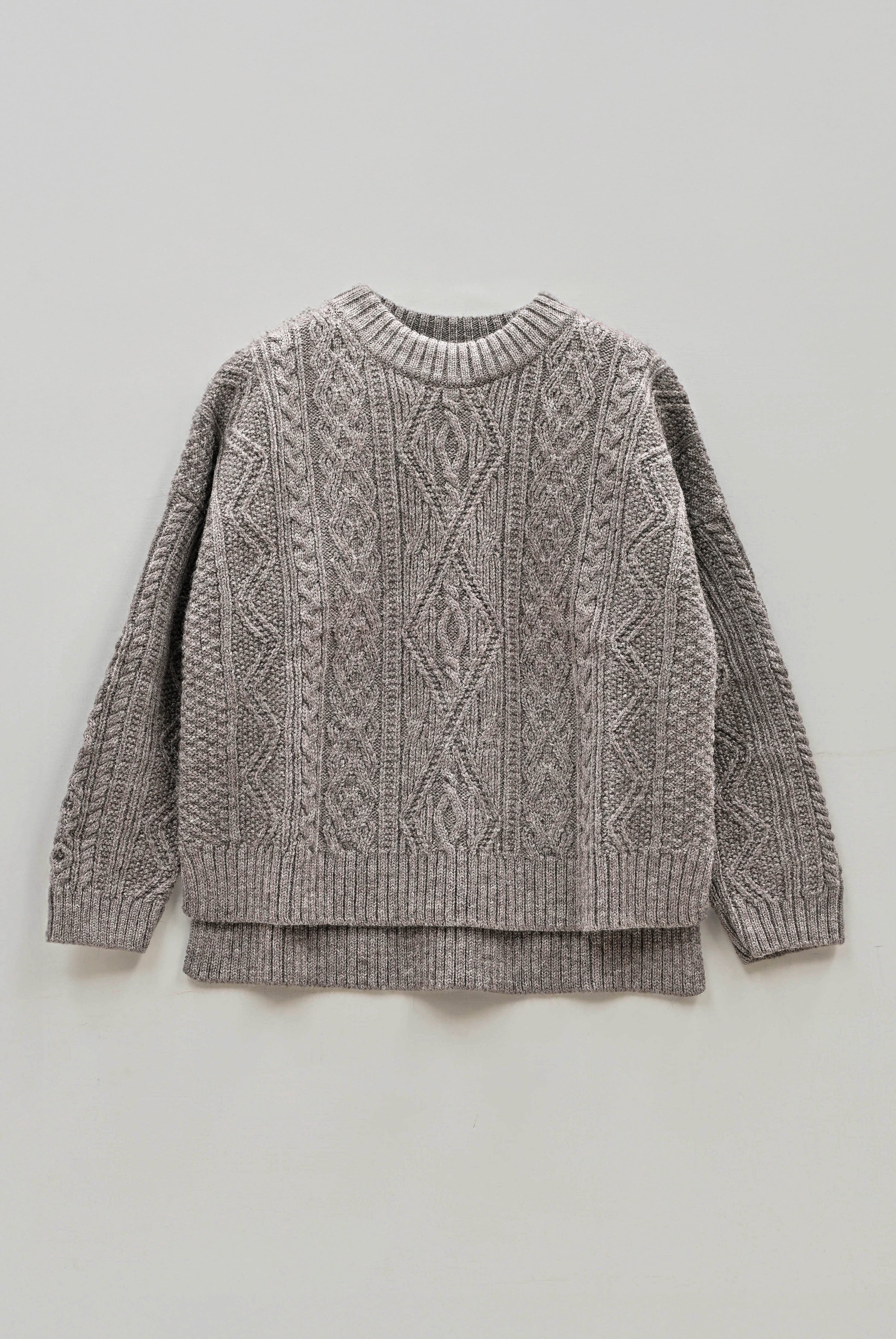 The Freyja British Wool Cable Sweater in Steel Grey