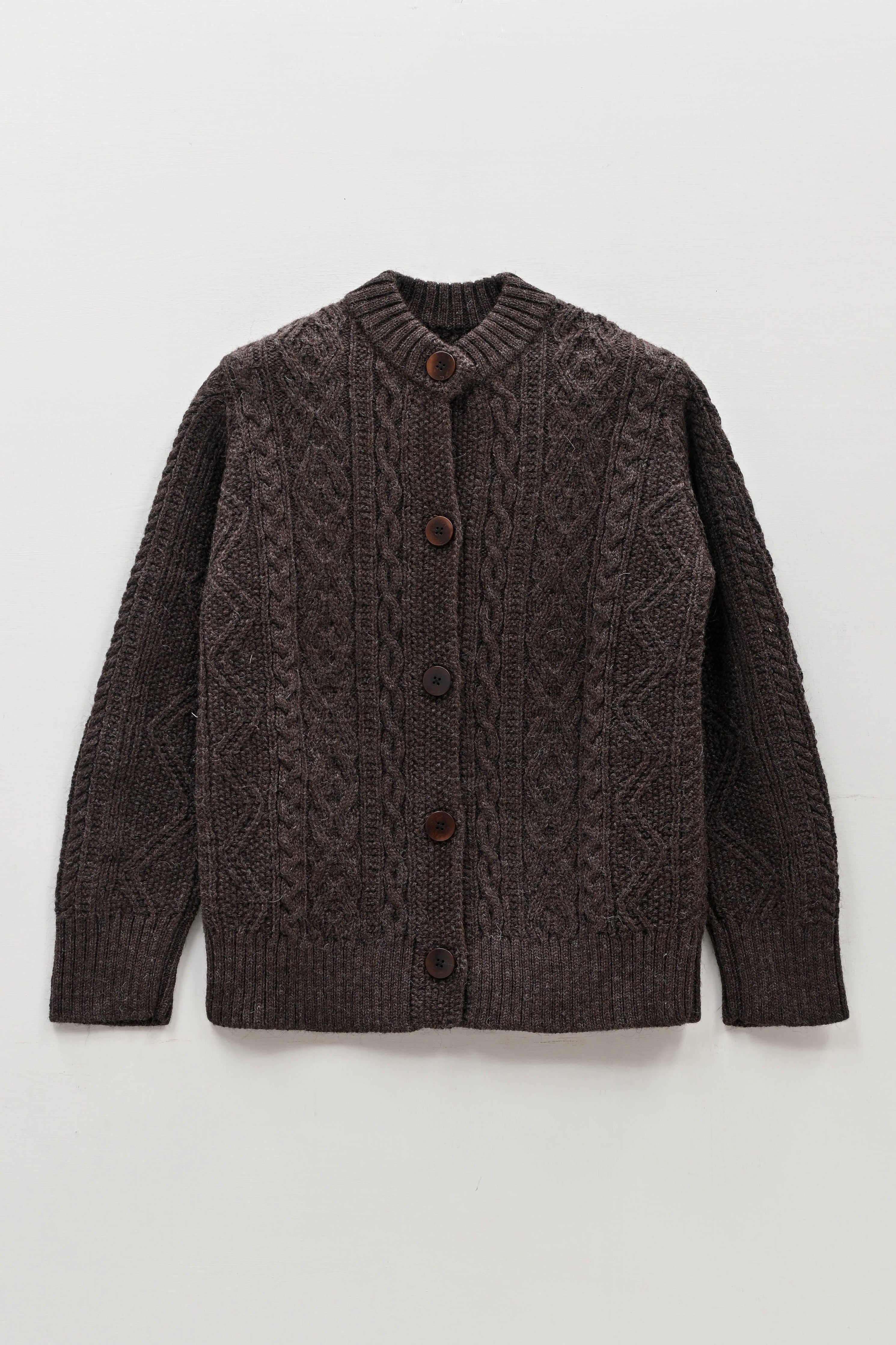 The Freyja British Wool Cable Cardigan in Peat