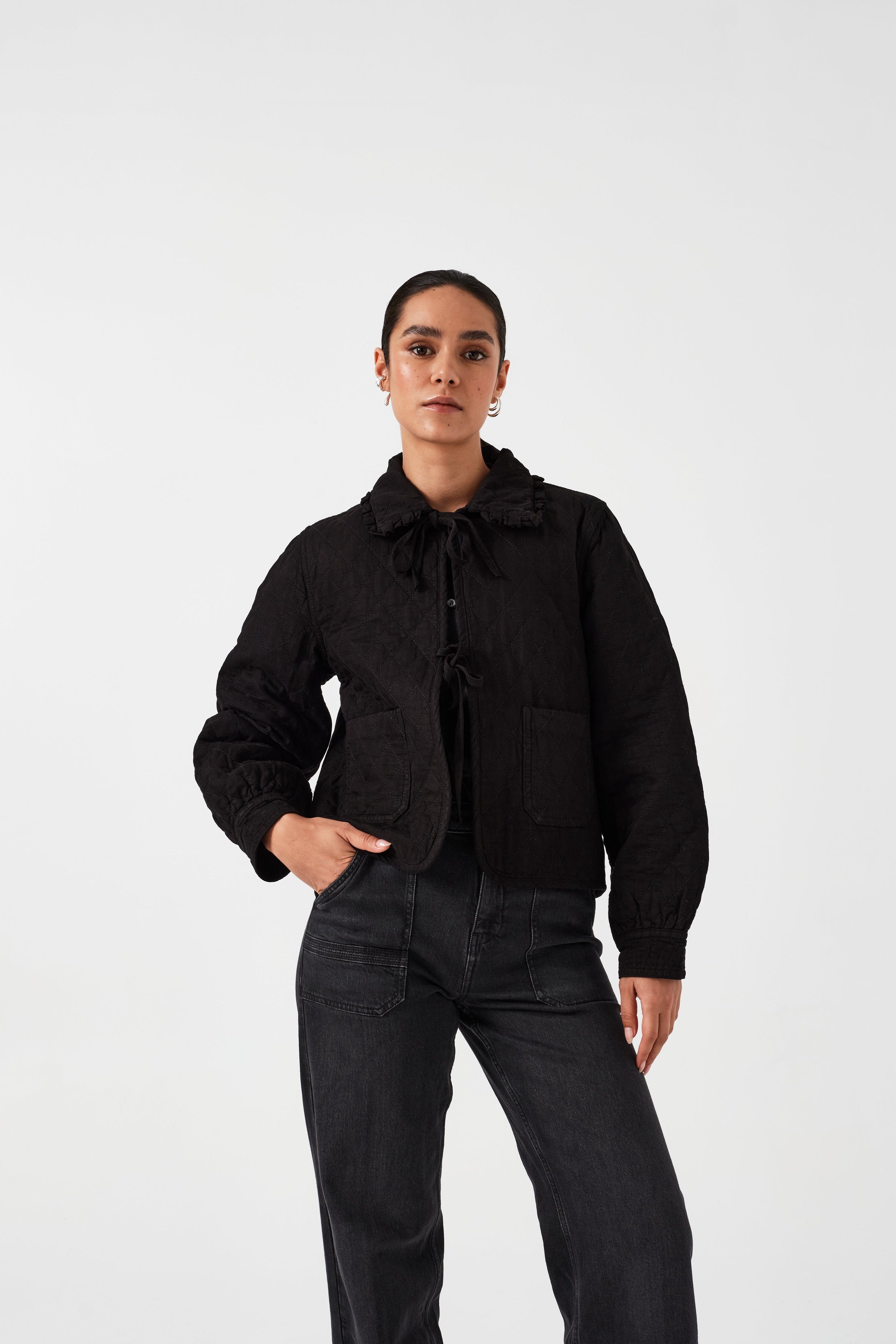 Heidi Quilted Denim Jacket in Black