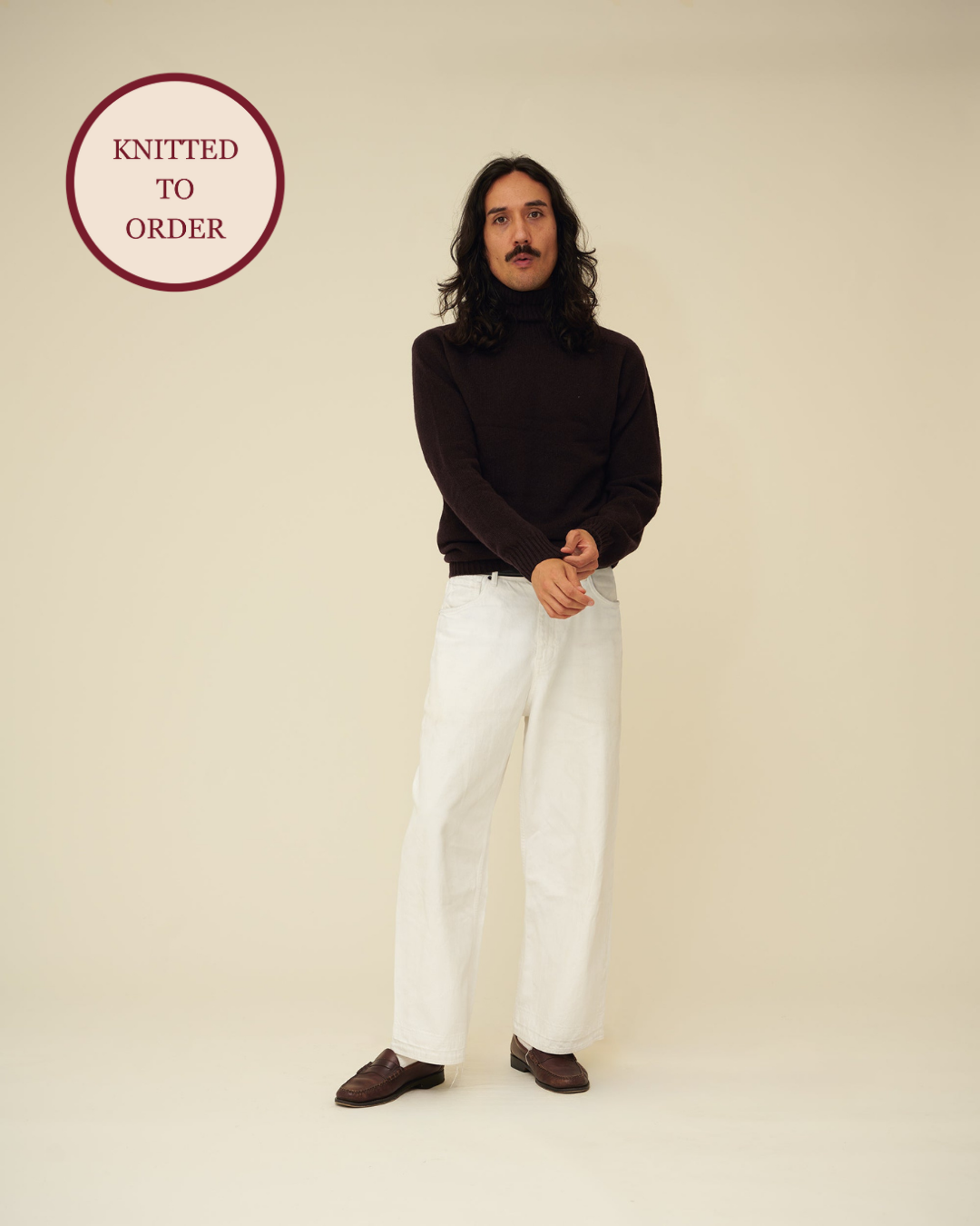 Merino Lambswool Roll Neck - Dark Brown (Knitted-to-Order)
