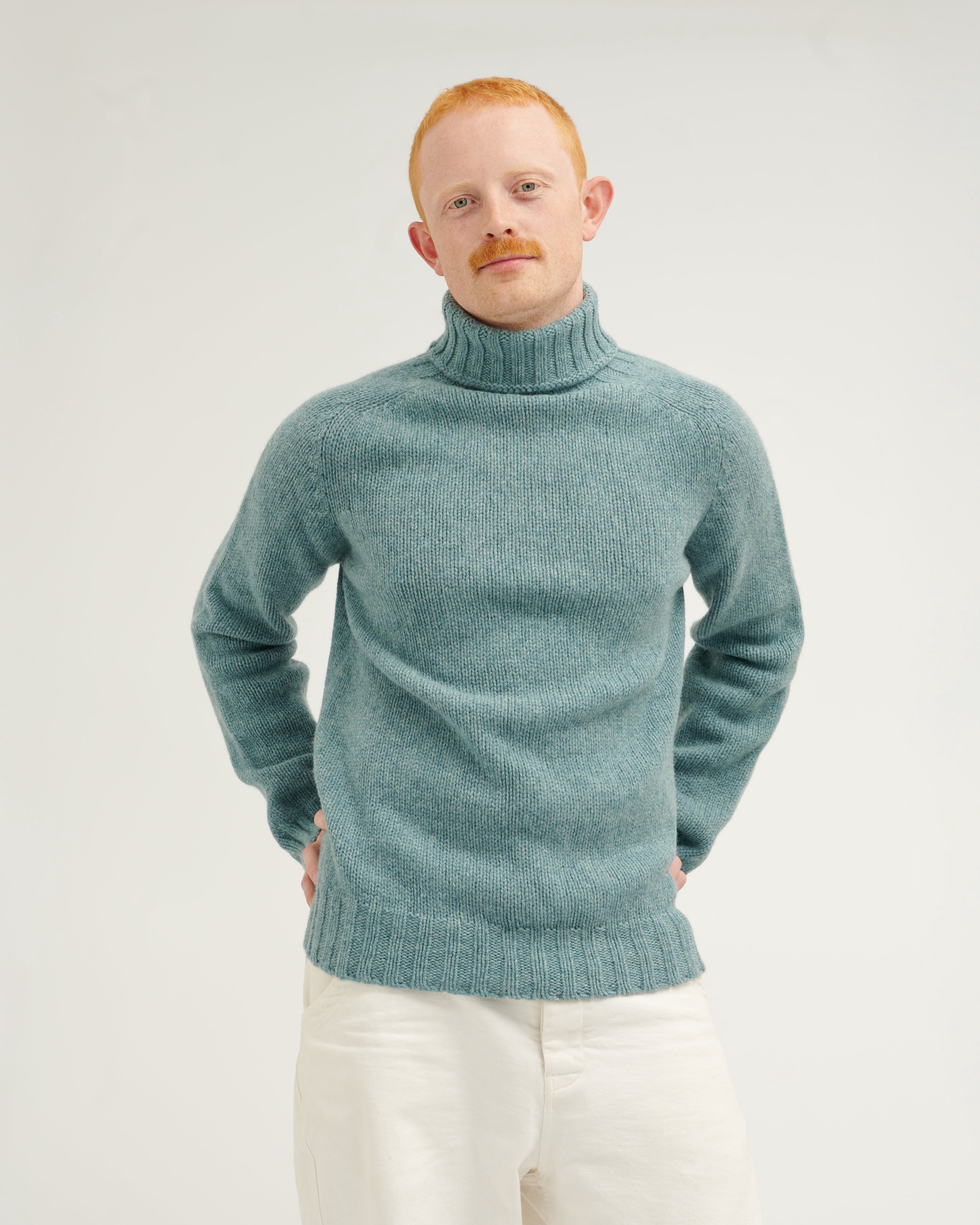 Chunky Merino Lambswool Roll Neck - Helford Green (Knitted-to-Order)