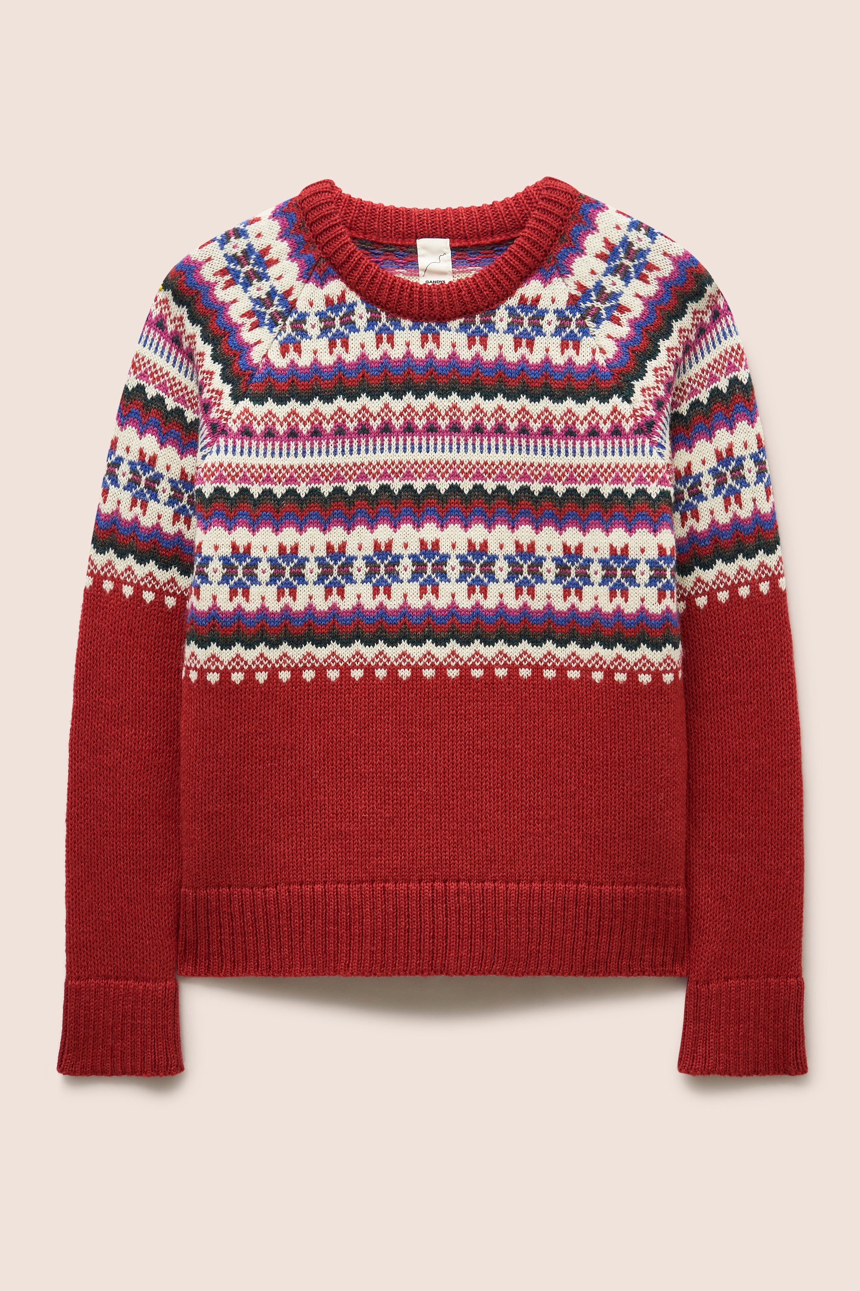 Blair Made in England Wool Fair Isle Sweater in Red