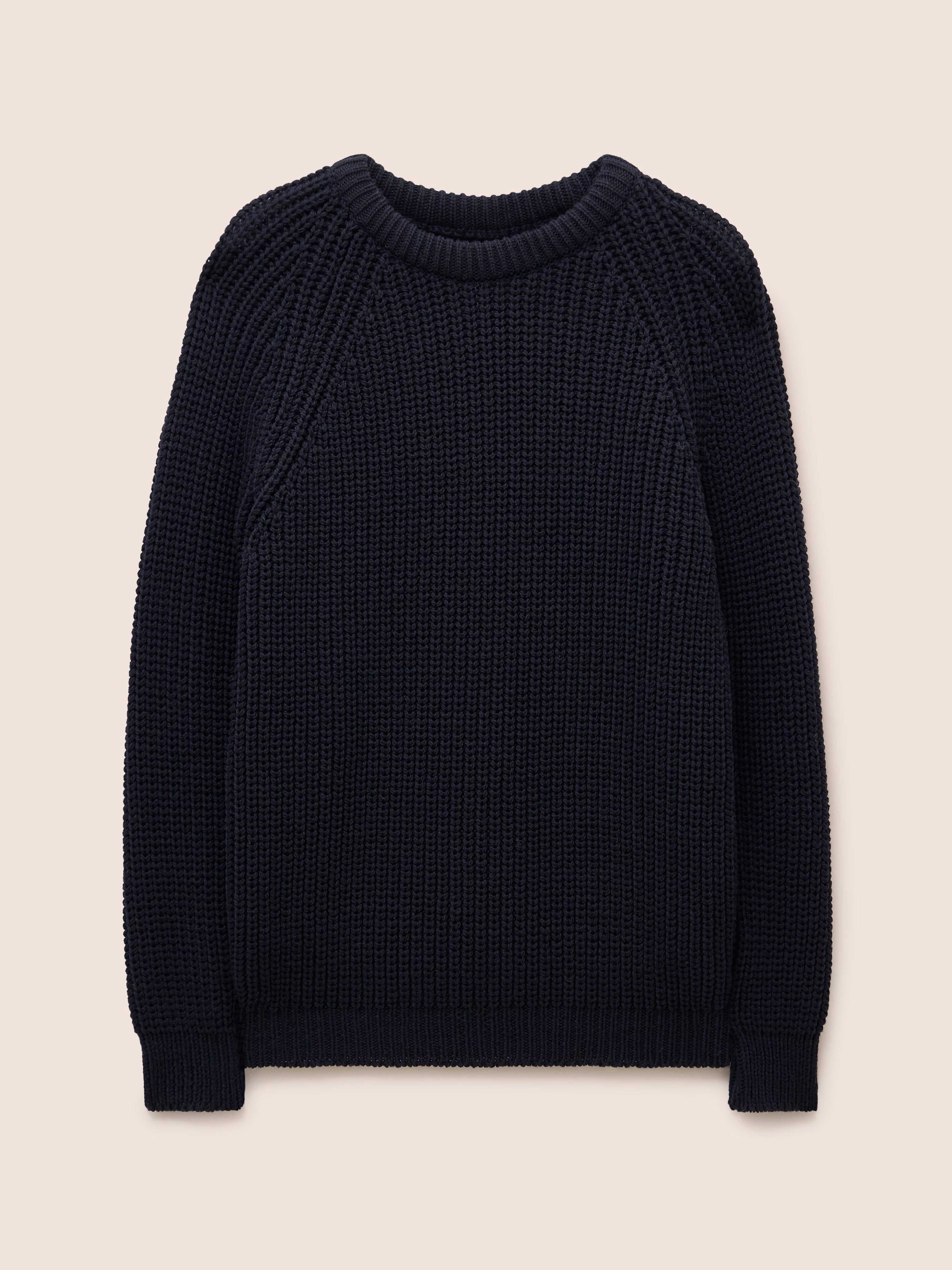Highland Made in England Wool Fisherman Sweater in Navy